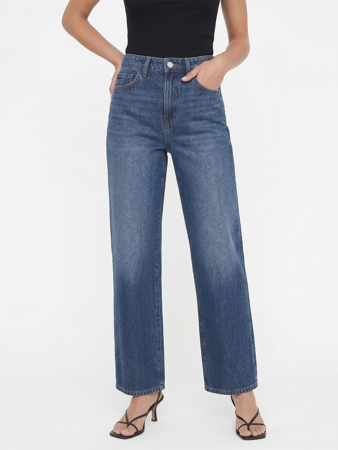 MANGO Women Pure Cotton Wide Leg High-Rise Heavy Fade Jeans-picture-37