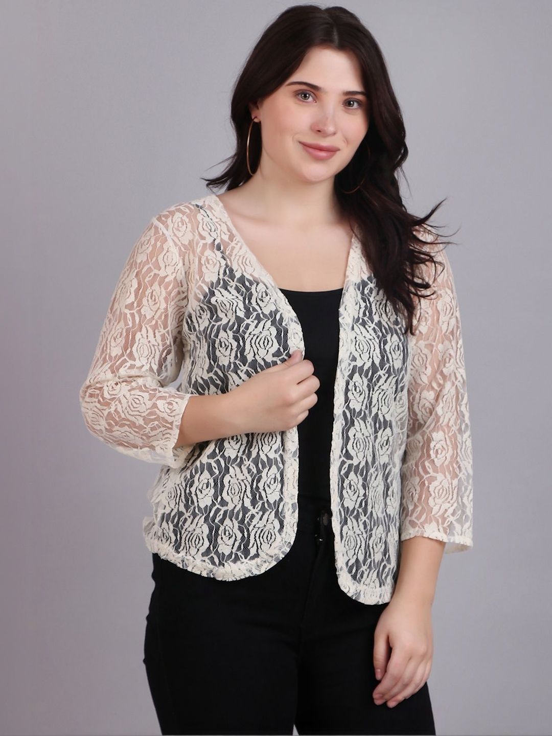 MORDEN MUSE Women Self Design Cotton Lace Shrug-picture-35