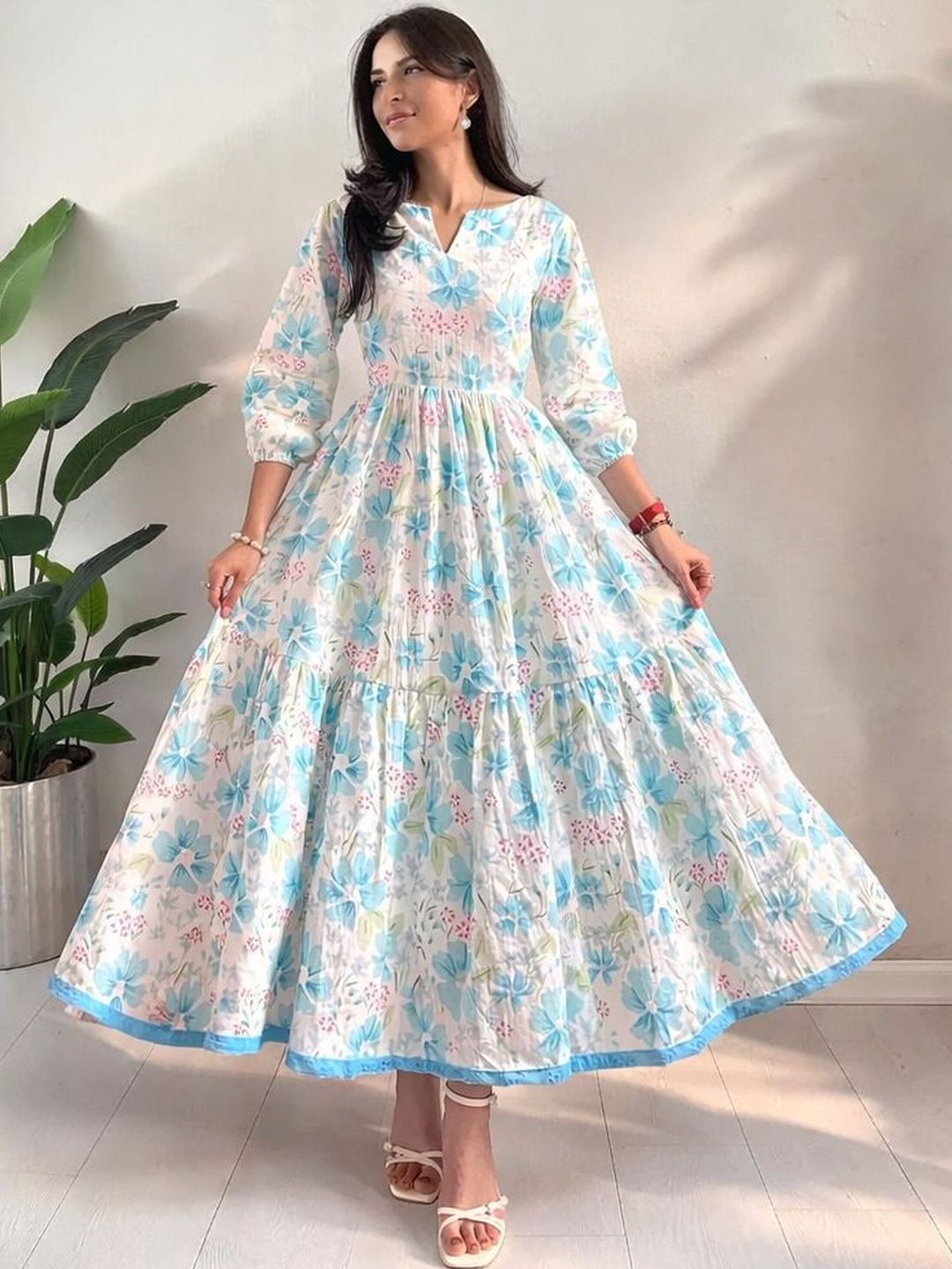 WOCLO ENTERPRISE Floral Print Puff Sleeve Fit & Flare Midi Dress-picture-56