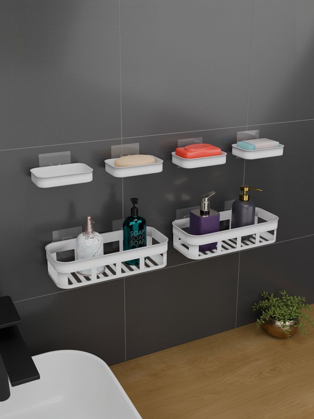 BESTZONE RETAIL MALL White 6 piece Solid Plastic Bathroom Caddy-picture-29