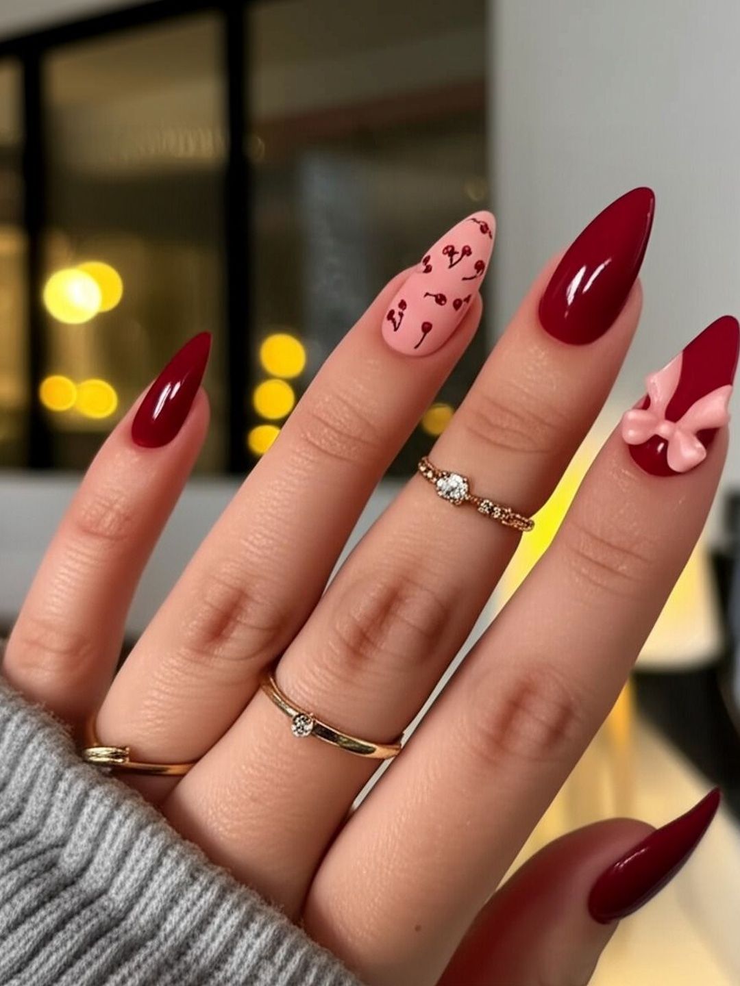 Vembley Set Of 30 Artificial Reusable Press On Nails - Maroon-picture-32