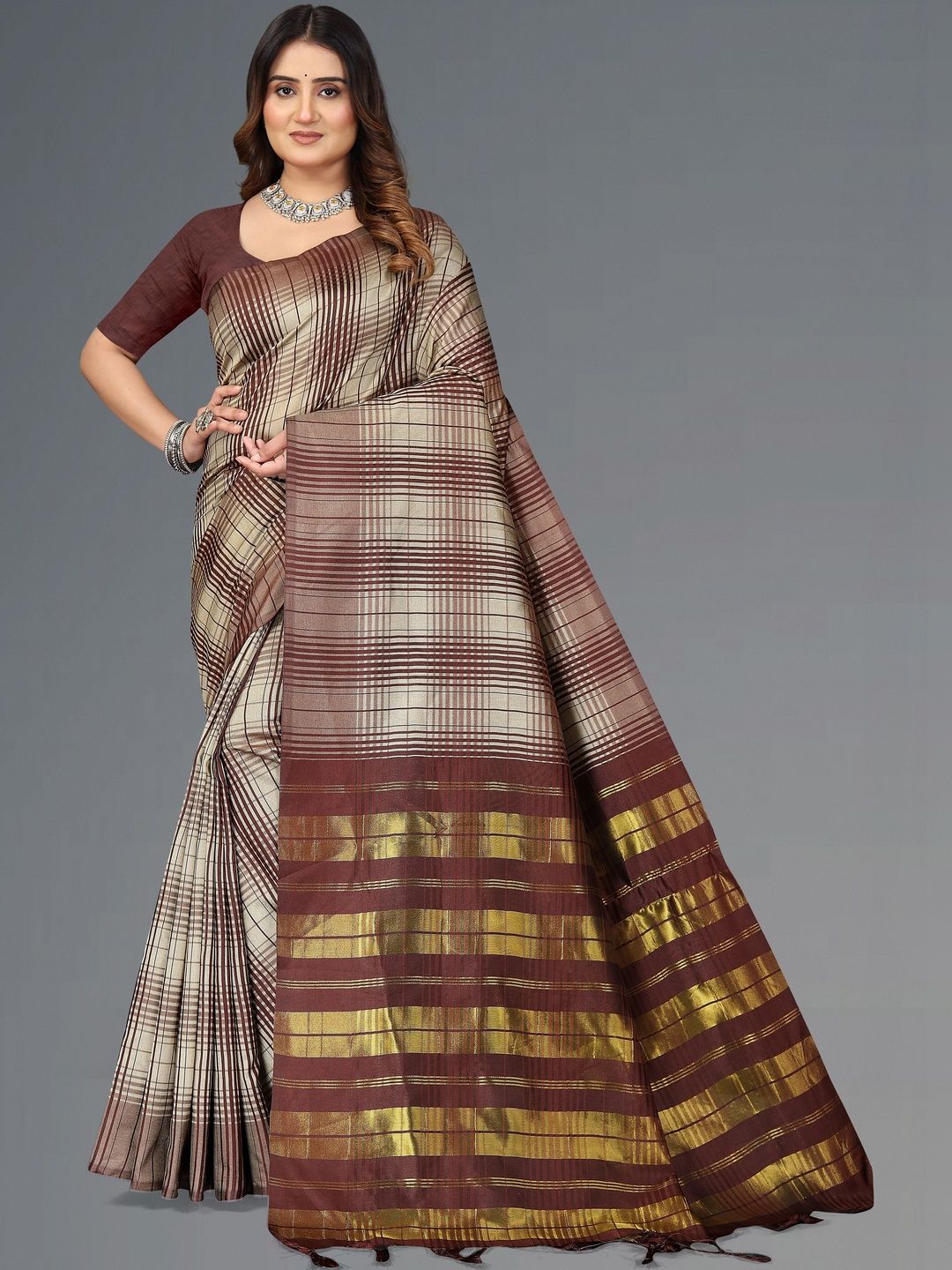MENFLUENT Checked Silk Cotton Saree-picture-51