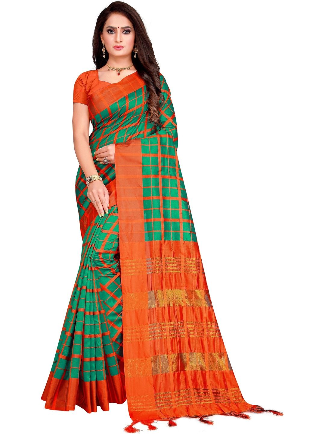 MENFLUENT Checked Silk Cotton Saree-picture-49