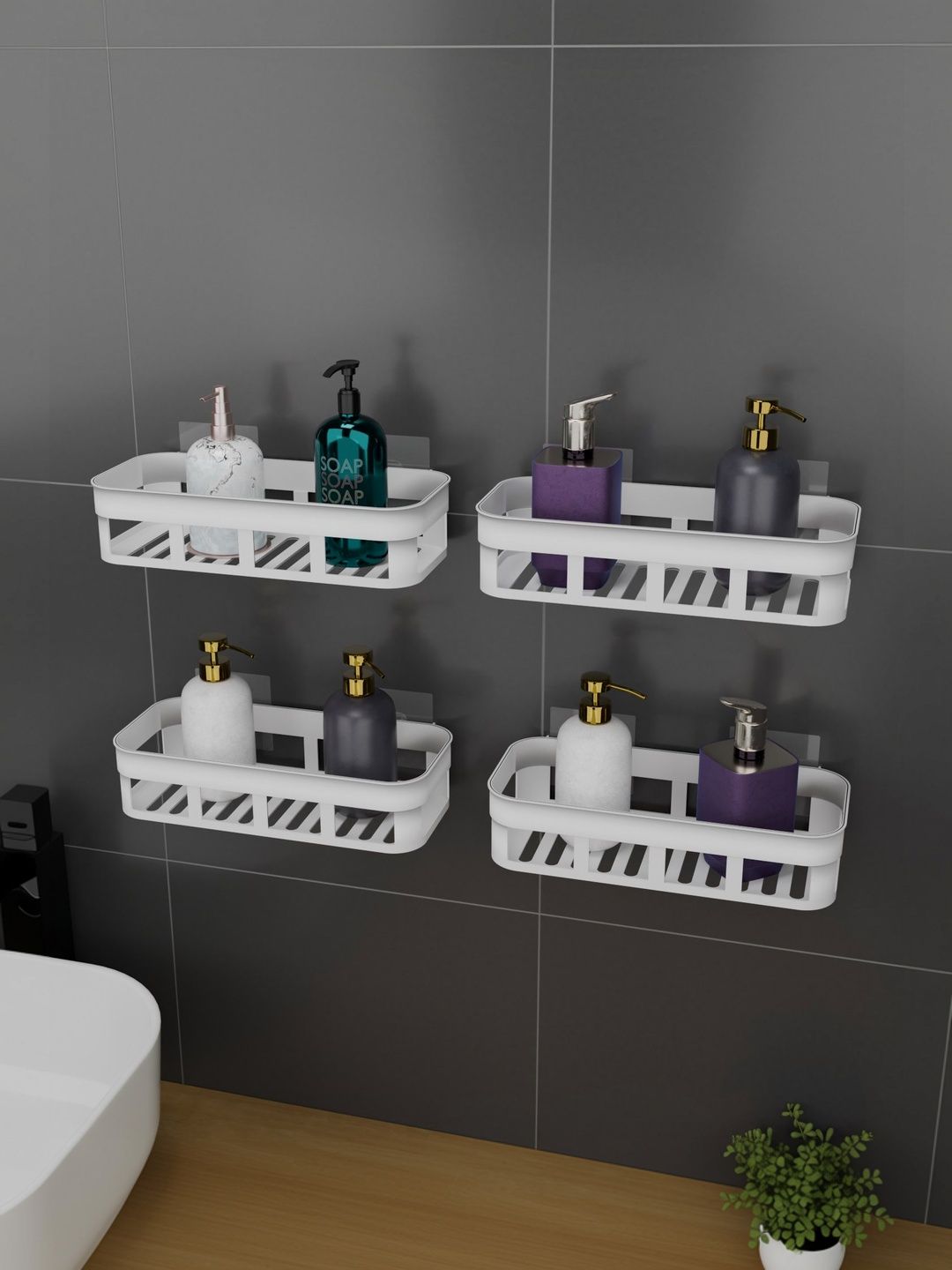 BESTZONE RETAIL MALL White 4 piece Solid Plastic Bathroom Caddy-picture-28
