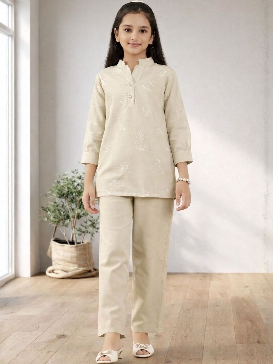 Miss & Chief Girls Floral Printed Kurta Straight Pants Set Tops-picture-27