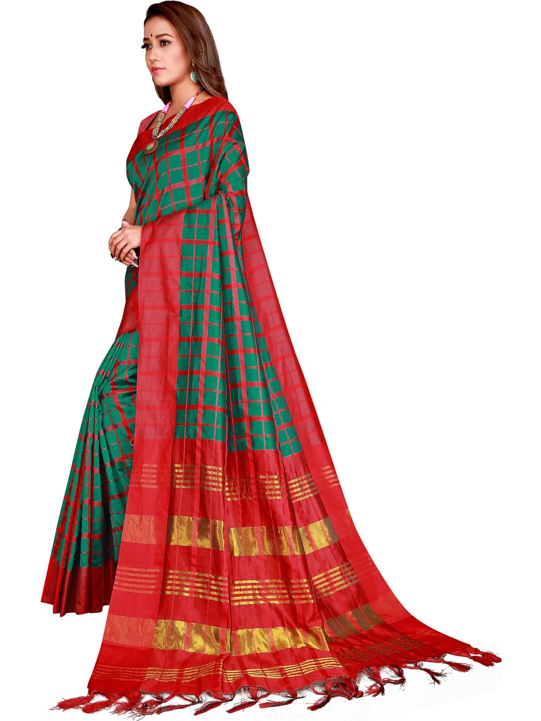 MENFLUENT Checked Silk Cotton Saree-picture-42