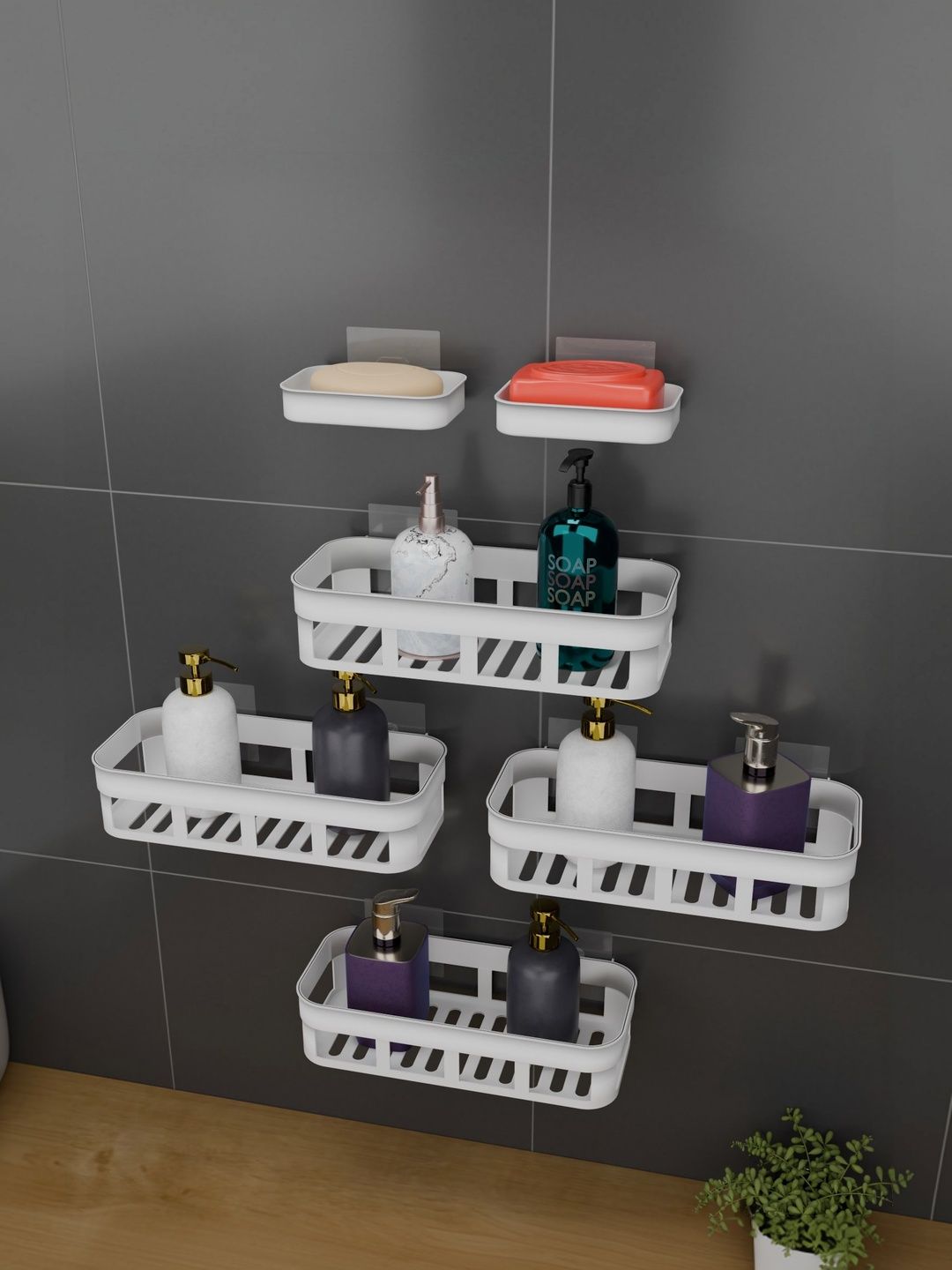 BESTZONE RETAIL MALL White 6 piece Solid Plastic Bathroom Caddy-image-36