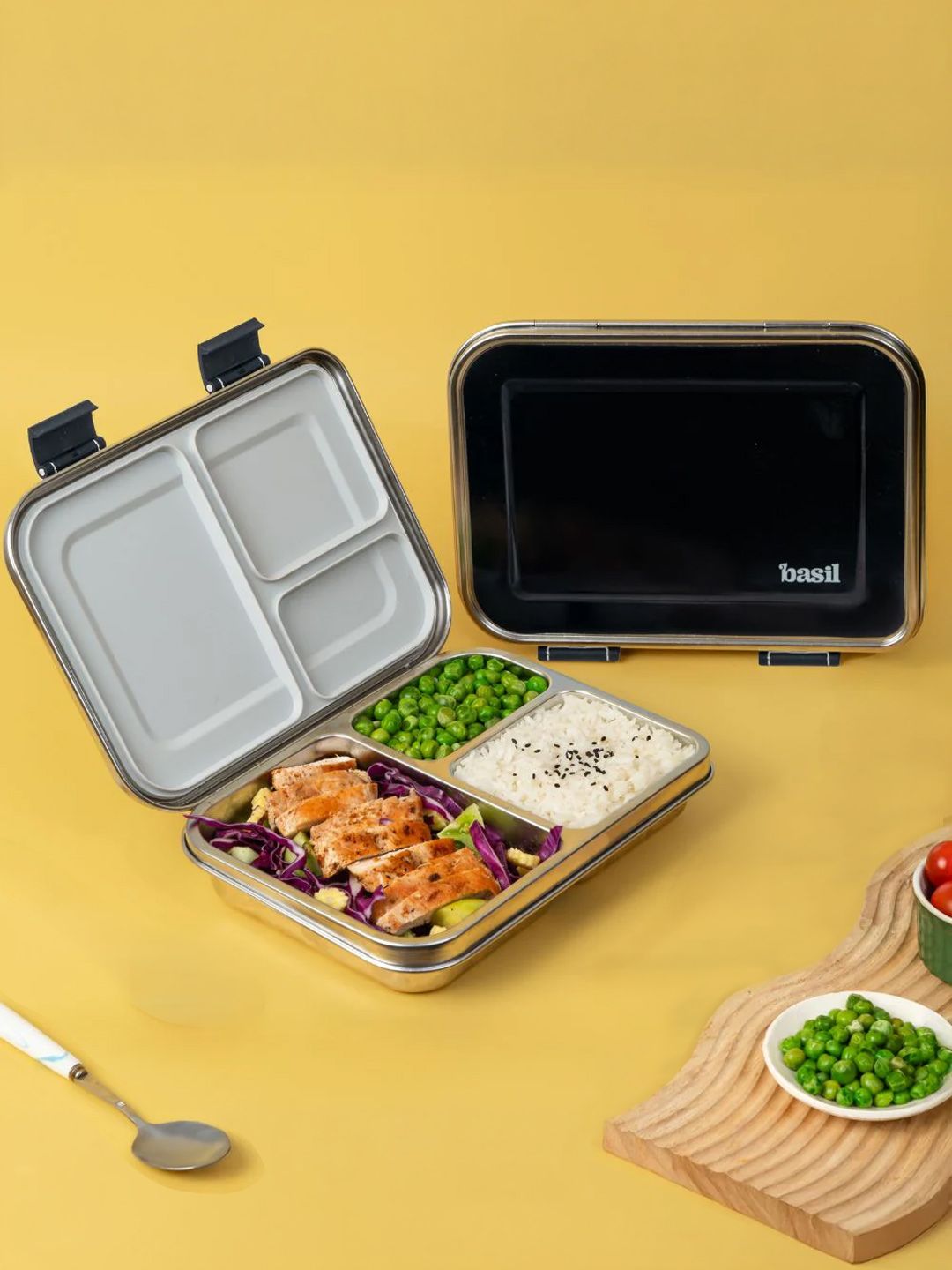 BASIL Bento Box Classic Black Neo Stainless Steel 3-Compartment Leak-Proof Lunch Box-picture-33