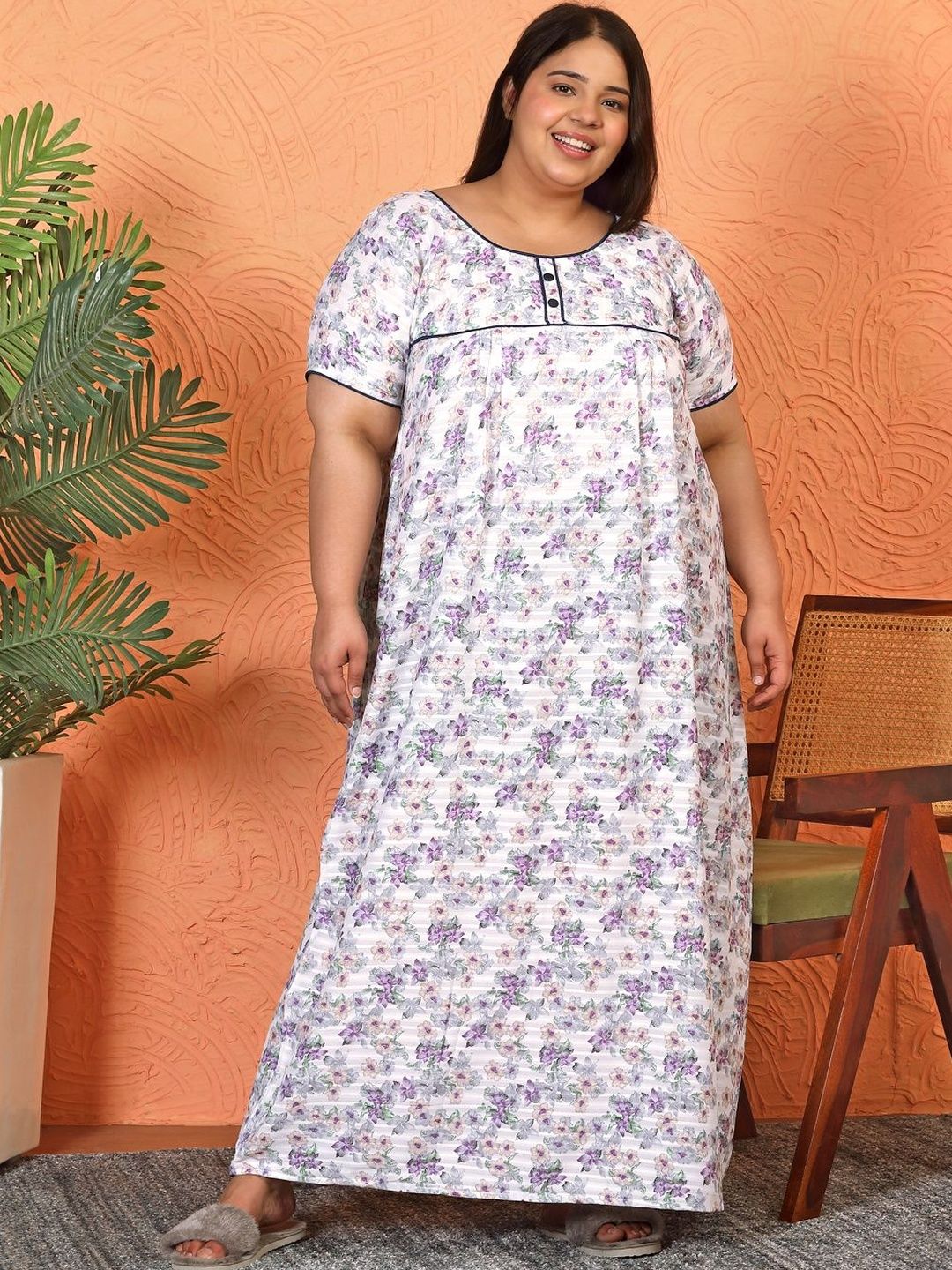 KLOTTHE Floral Printed Soft Feel Plus Size Maxi Nightdress-picture-31