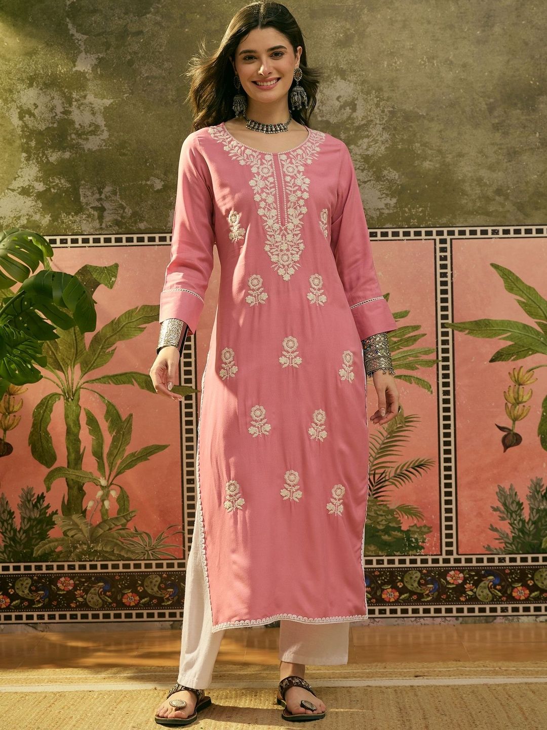 Sangria Embroidered Round Neck Calf Length Straight Kurta-picture-12