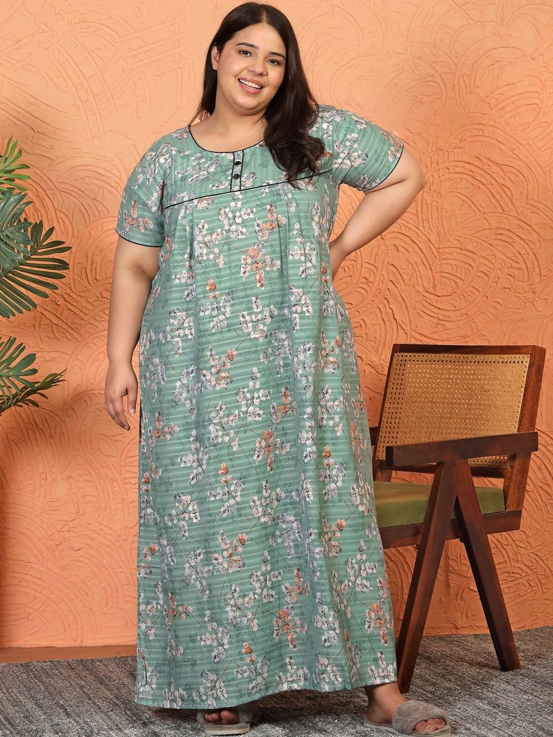 KLOTTHE Floral Printed Soft Feel Plus Size Maxi Nightdress-picture-21
