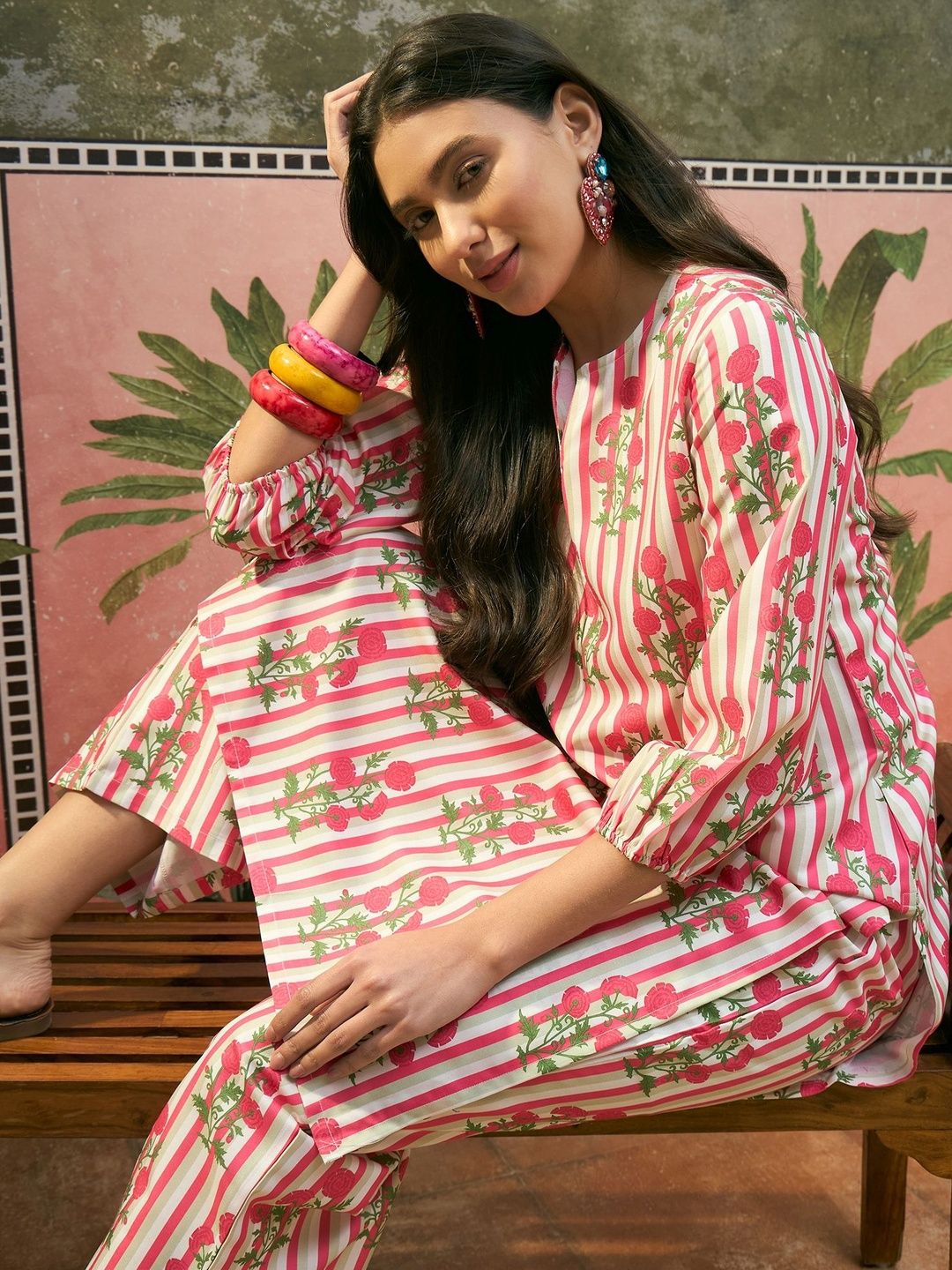 Sangria Printed Round Neck Kurta & Palazzos-picture-43