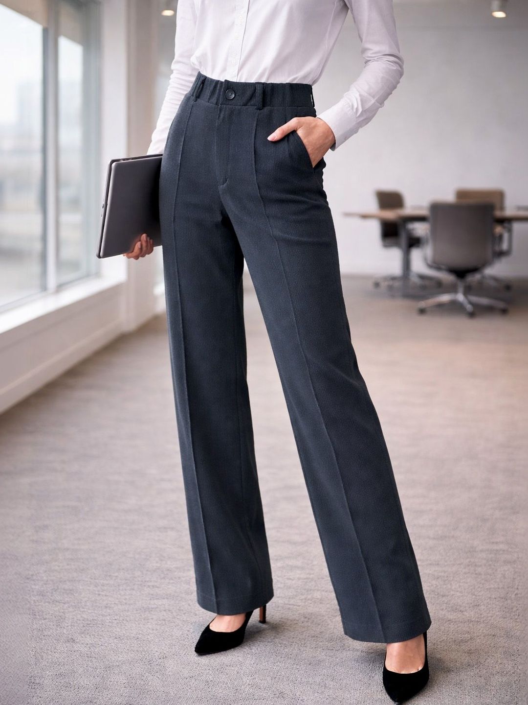 all about you Women Textured Smart Straight Fit High-Rise Trousers-picture-48