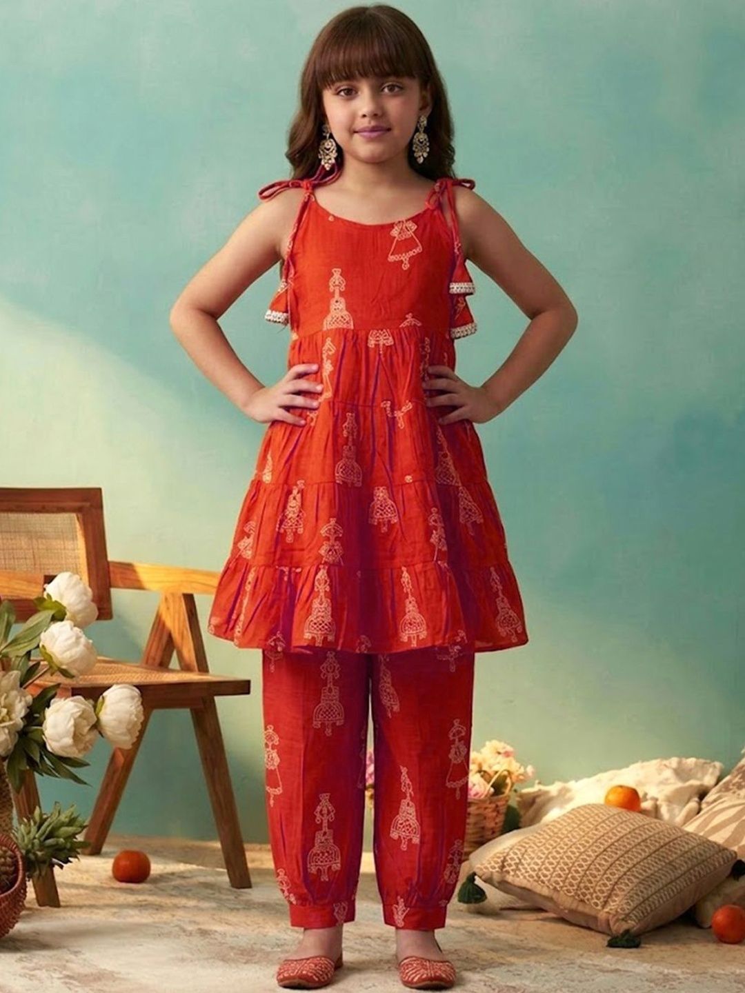 KALINI Girls Ethnic Motifs Printed Panelled Gotta Patti Pure Cotton Kurta with Salwar-picture-31