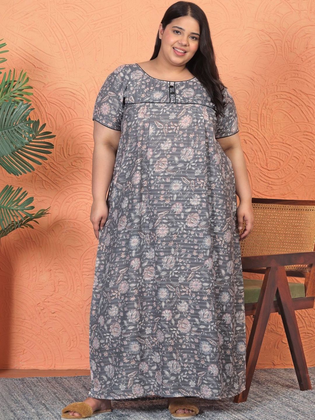 KLOTTHE Floral Printed Soft Feel Plus Size Maxi Nightdress-picture-52