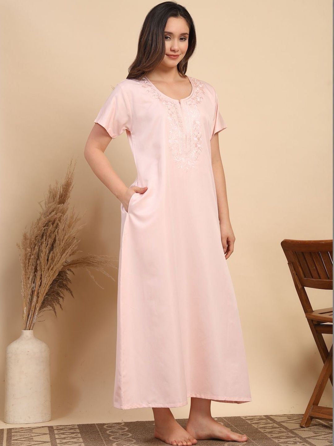 KLOTTHE Soft Feel Round Neck Maxi Nightdress-picture-15