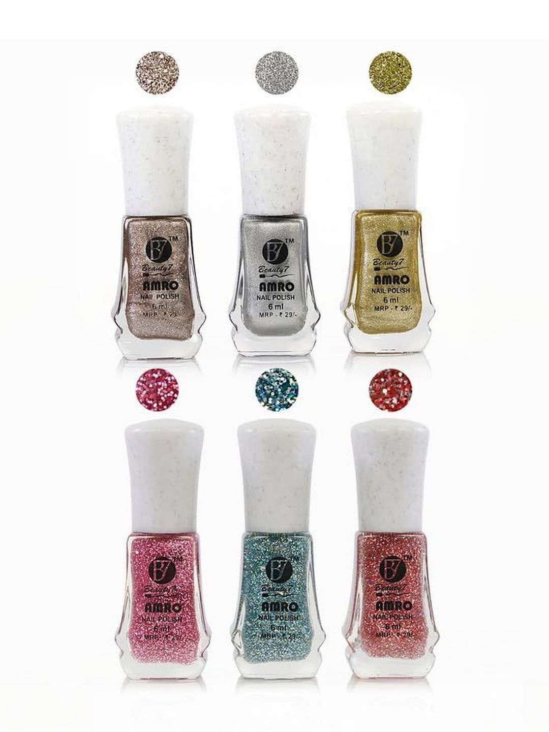 Beauty7 Set Of 6 Long Lasting Nail Polish - 6 ml Each - Brown - Silver - Pear - Pink - Red-image-41