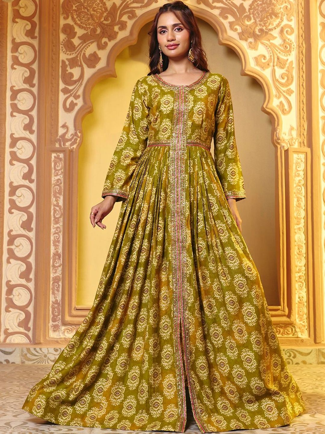 MADHURAM Printed V-Neck Maxi Ethnic Dresses-picture-21