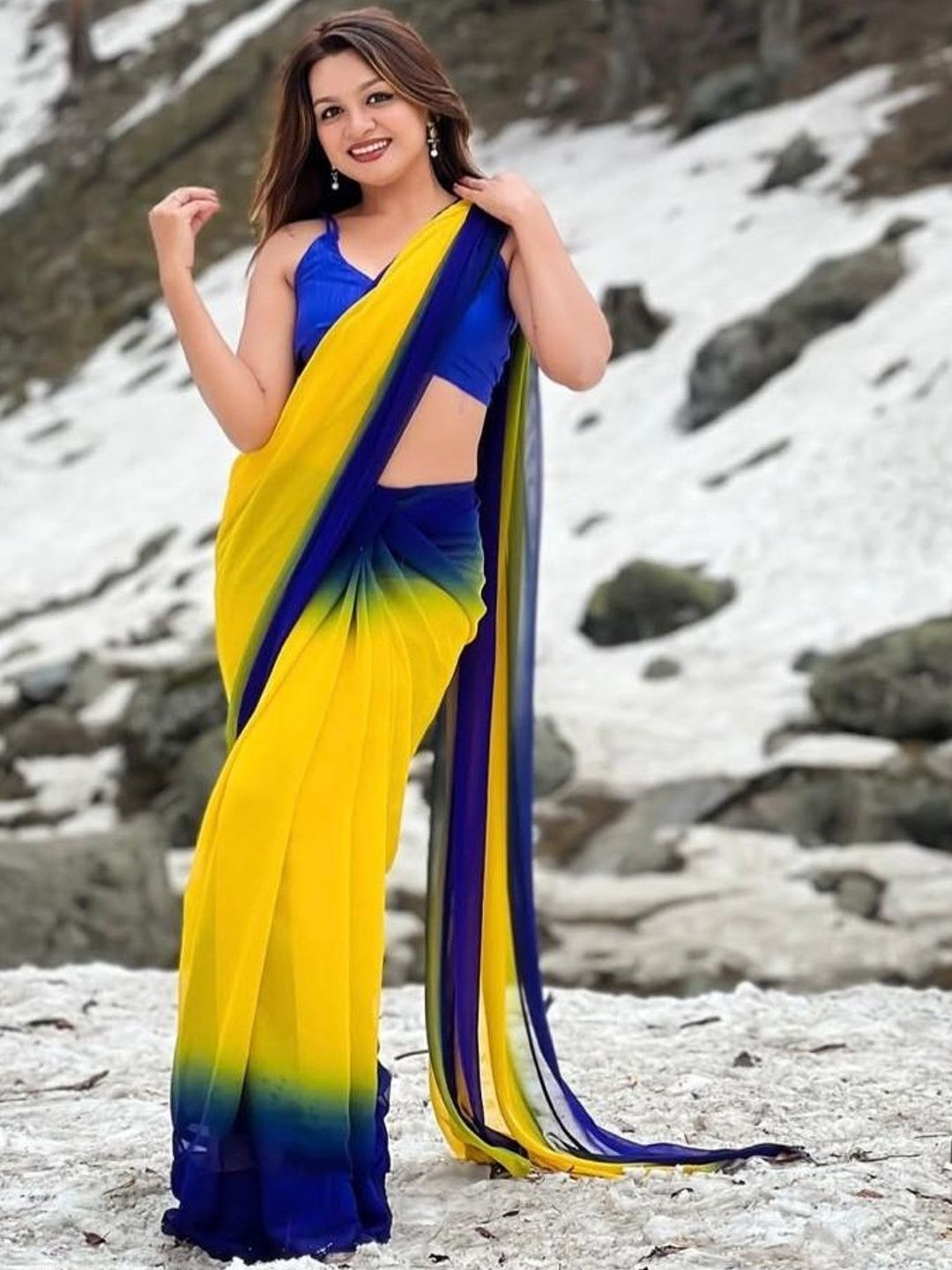 ANJAVI FASHION Poly Georgette Half and Half Saree-picture-35