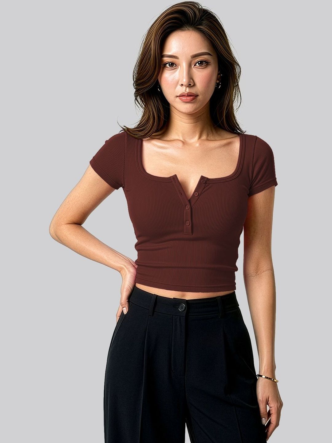 Maheshvi Scoop Neck Short Sleeves Ribbed Crop Top-picture-29