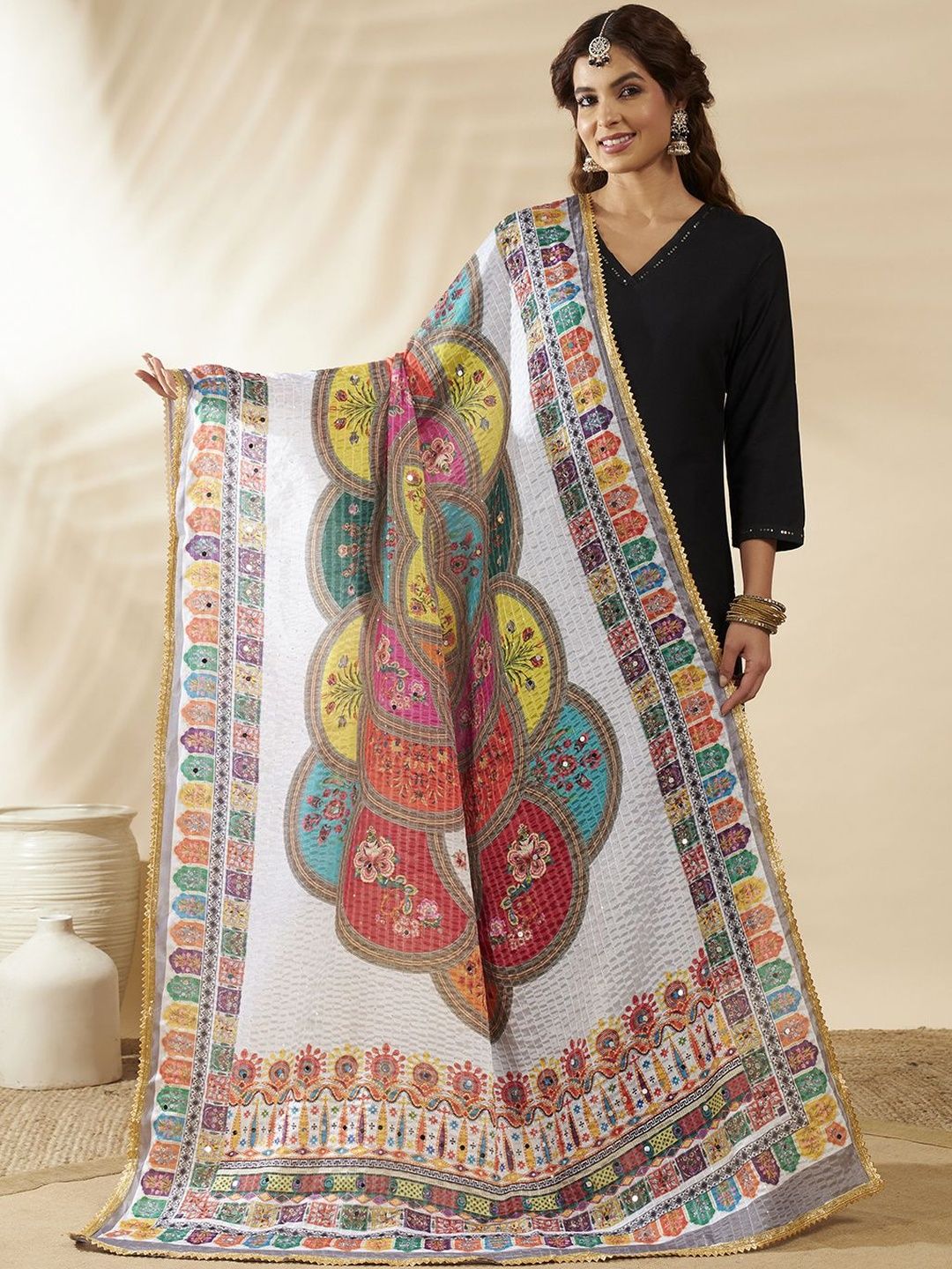 HANDICRAFT PALACE Ethnic Motifs Embroidered Dupatta with Sequinned-picture-17