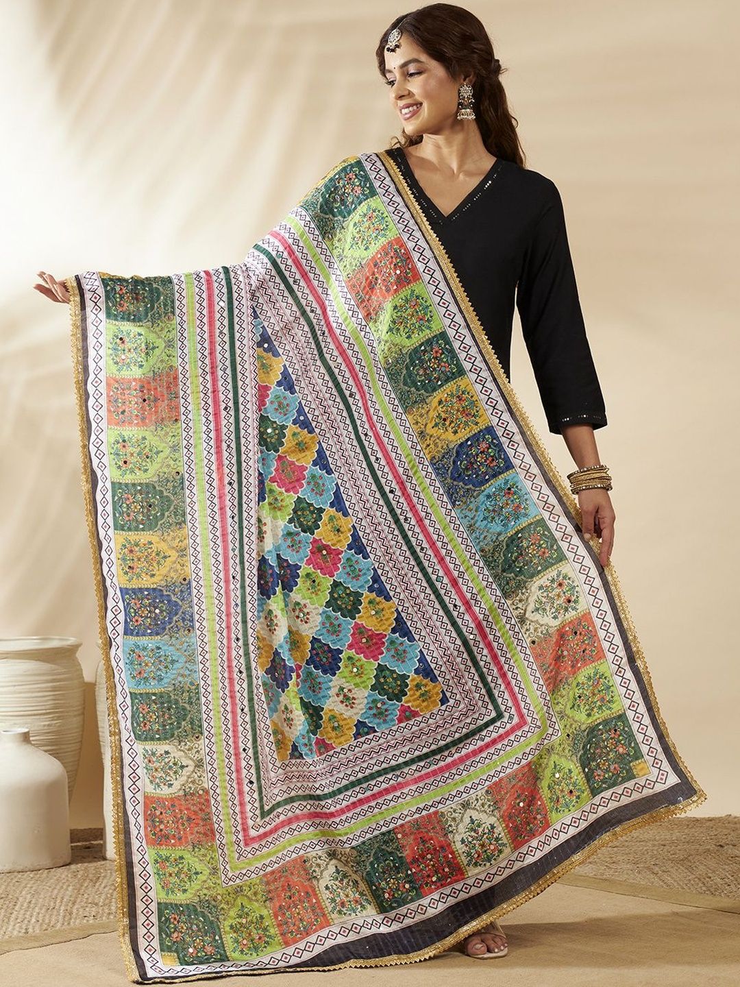 HANDICRAFT PALACE Ethnic Motifs Embroidered Dupatta with Sequinned-picture-46