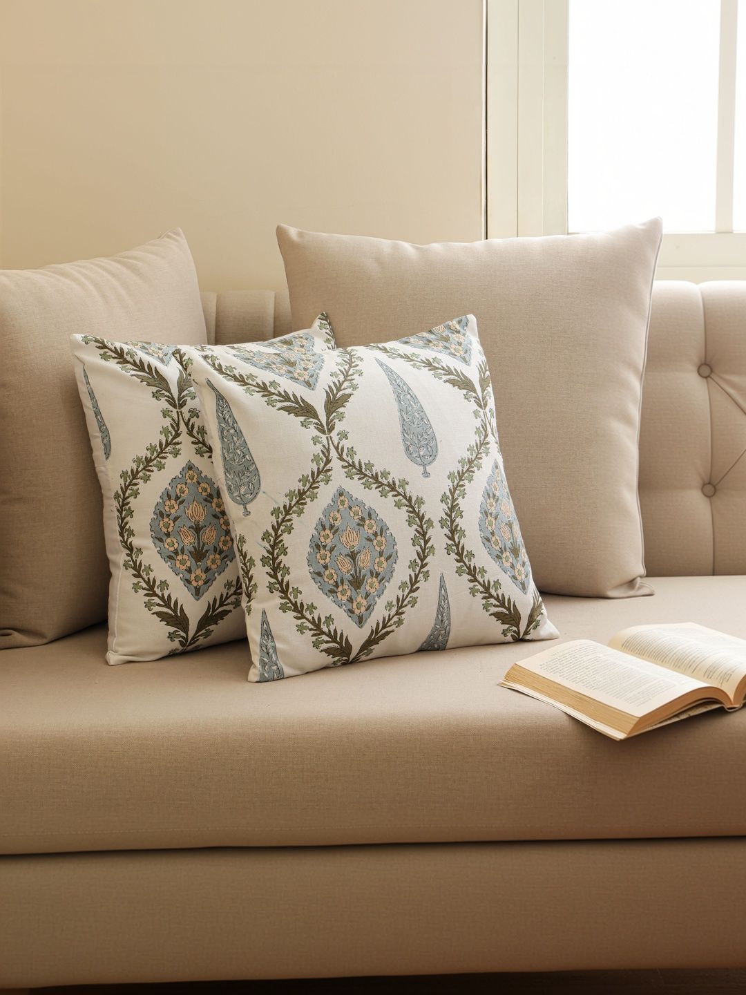 The Home Story Blue Set of 2 Floral Square Cushion Covers-picture-23