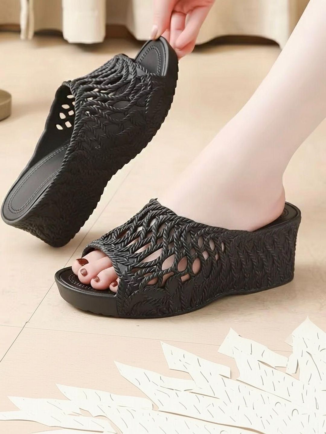 Roadster The Lifestyle Co Textured Open Toe Wedge Heels-picture-35