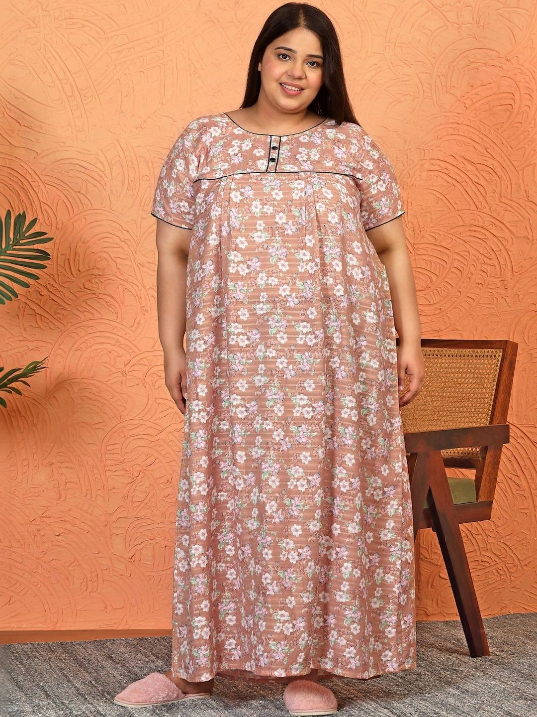 KLOTTHE Floral Printed Soft Feel Plus Size Maxi Nightdress-picture-44