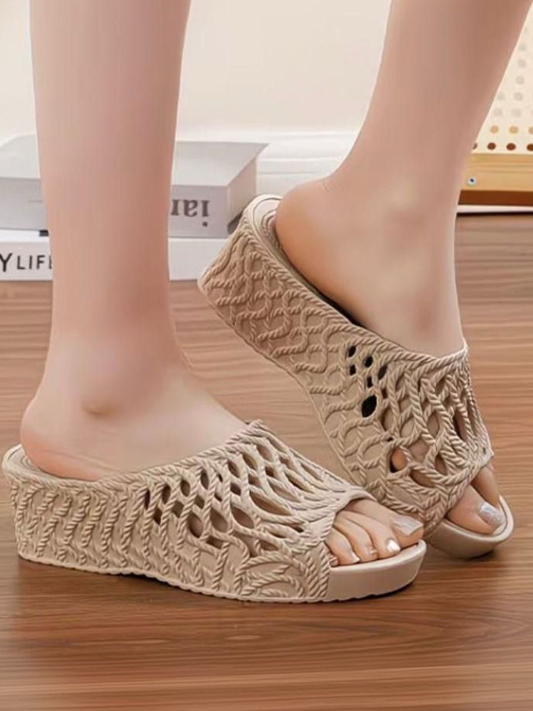 Roadster The Lifestyle Co Textured Open Toe Wedge Heels-image-10