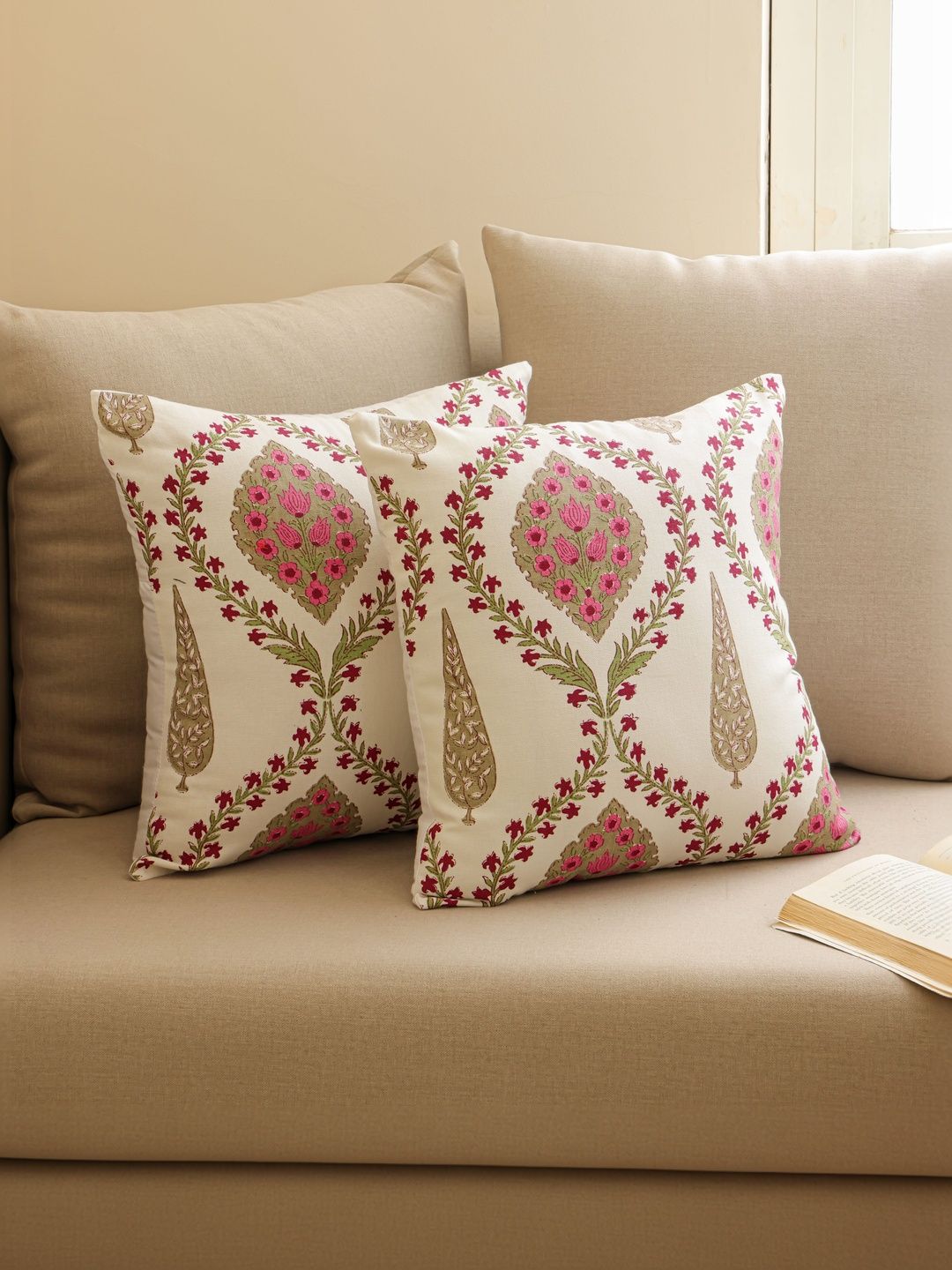 The Home Story Pink Set of 2 Floral Square Cushion Covers-picture-46