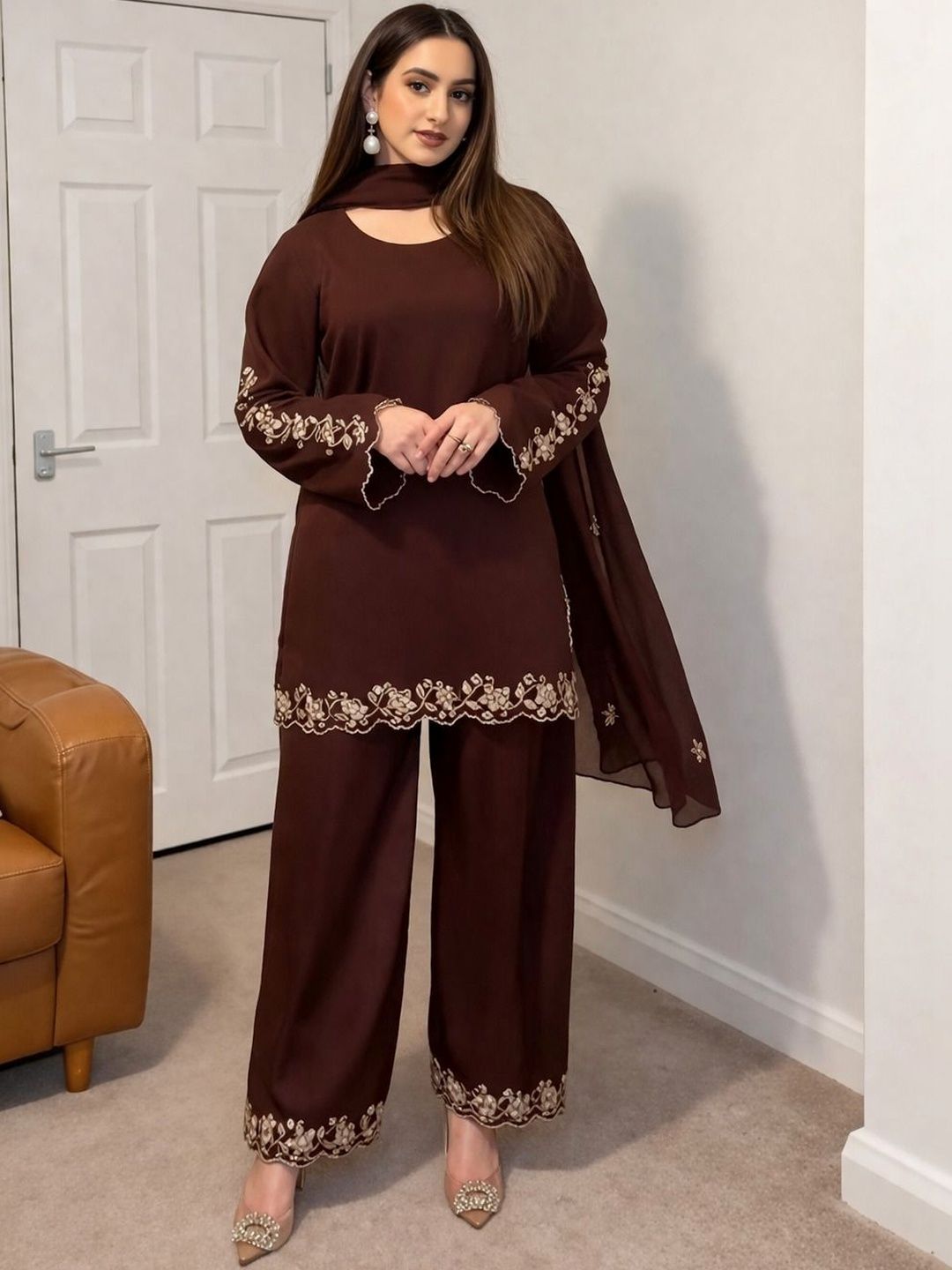 KRYSAL Women Embroidered Regular Kurta with Trousers & With Dupatta-picture-24