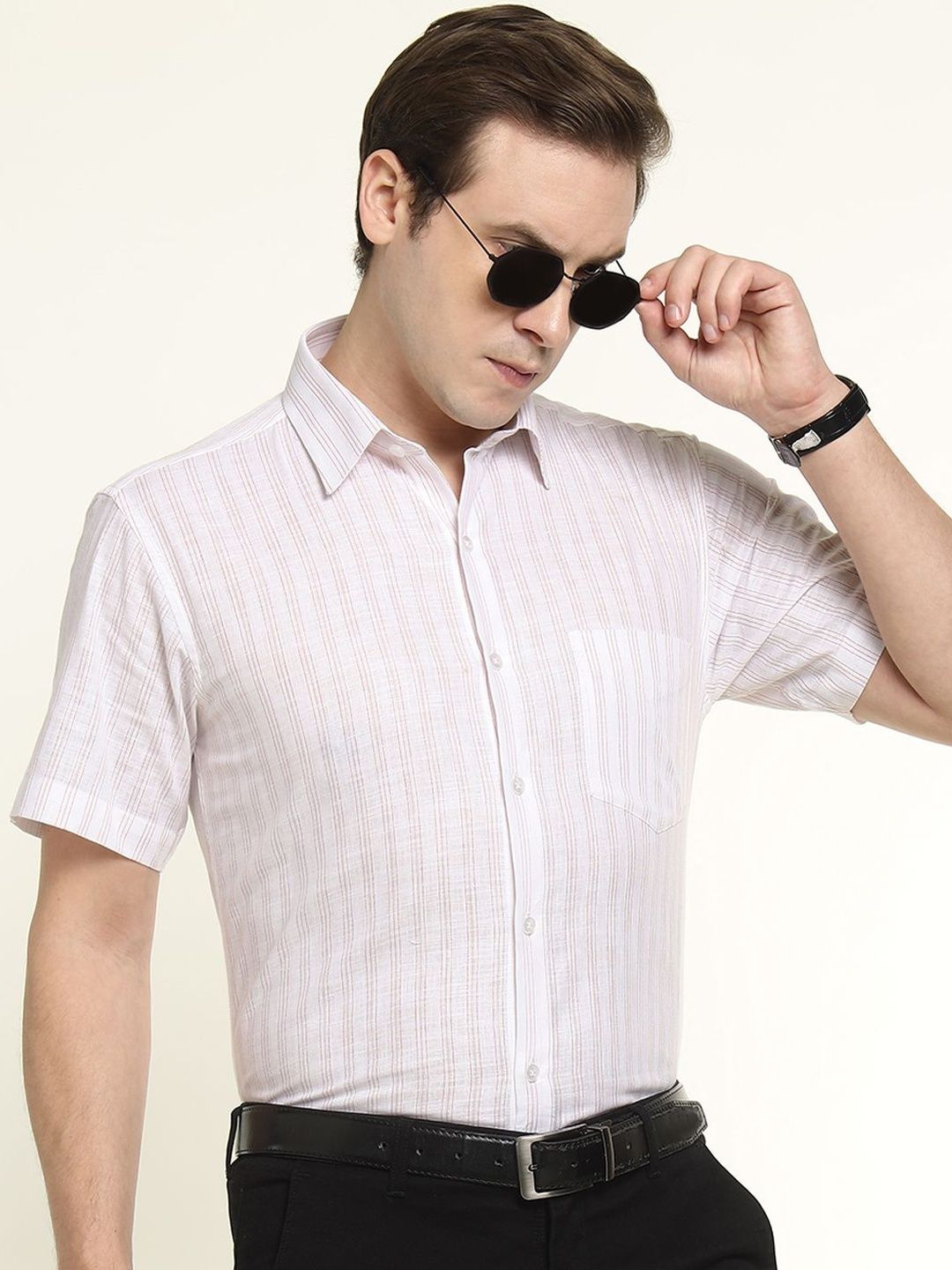 English Navy Men Slim Fit Striped Formal Shirt-picture-21