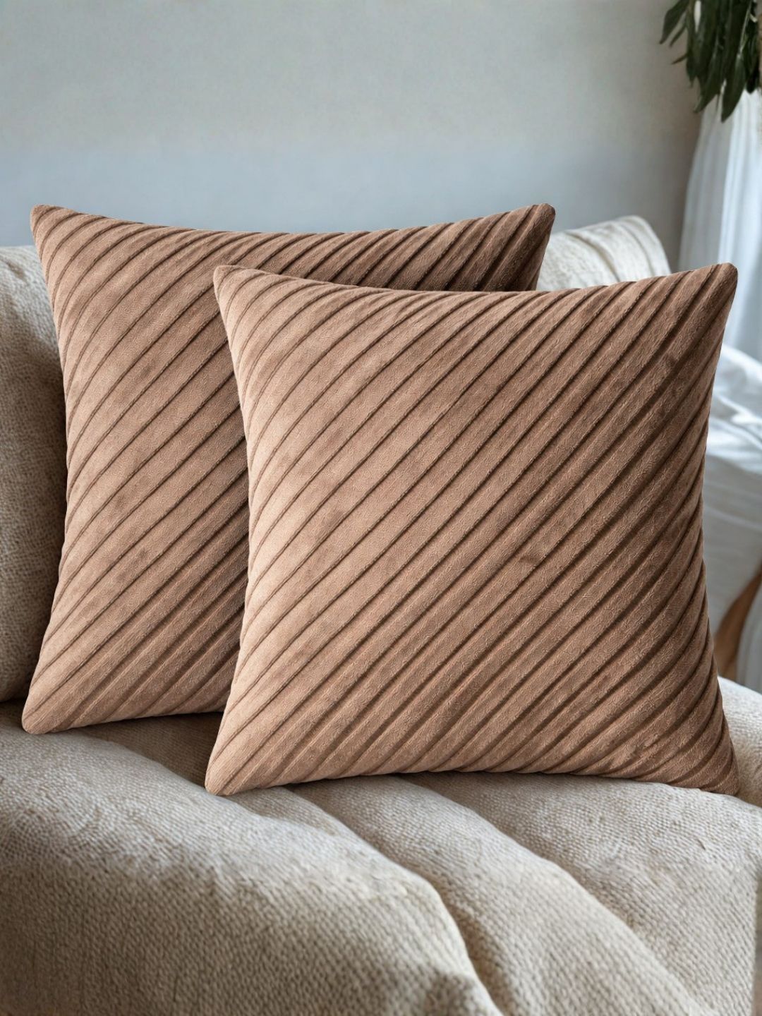 SWAYAM Brown Set of 2 Velvet Square Cushion Covers-picture-20