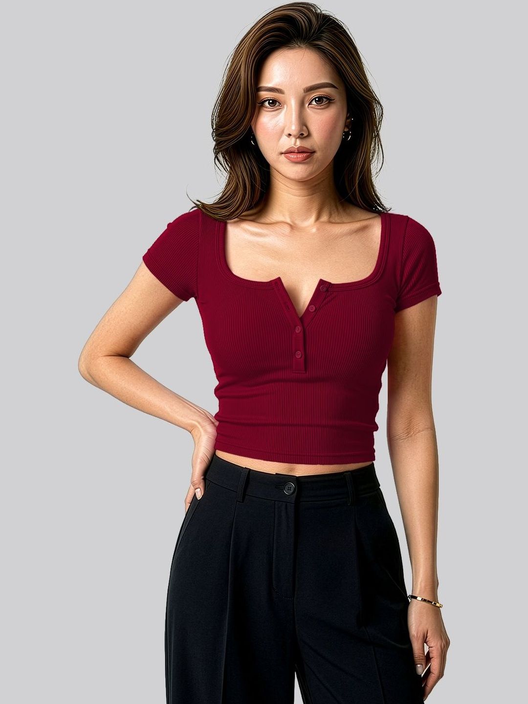 Maheshvi Ribbed Scoop Neck Crop Top-image-6