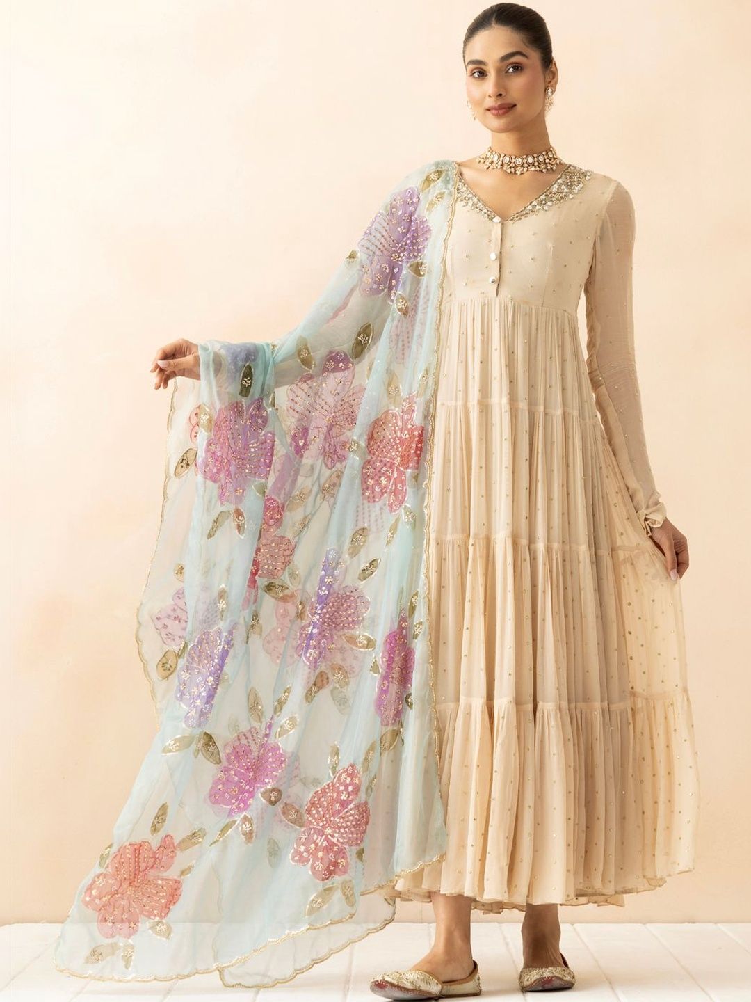 A R SILK DUPATTA HUB Organza Dupatta with Beads and Stones-image-23