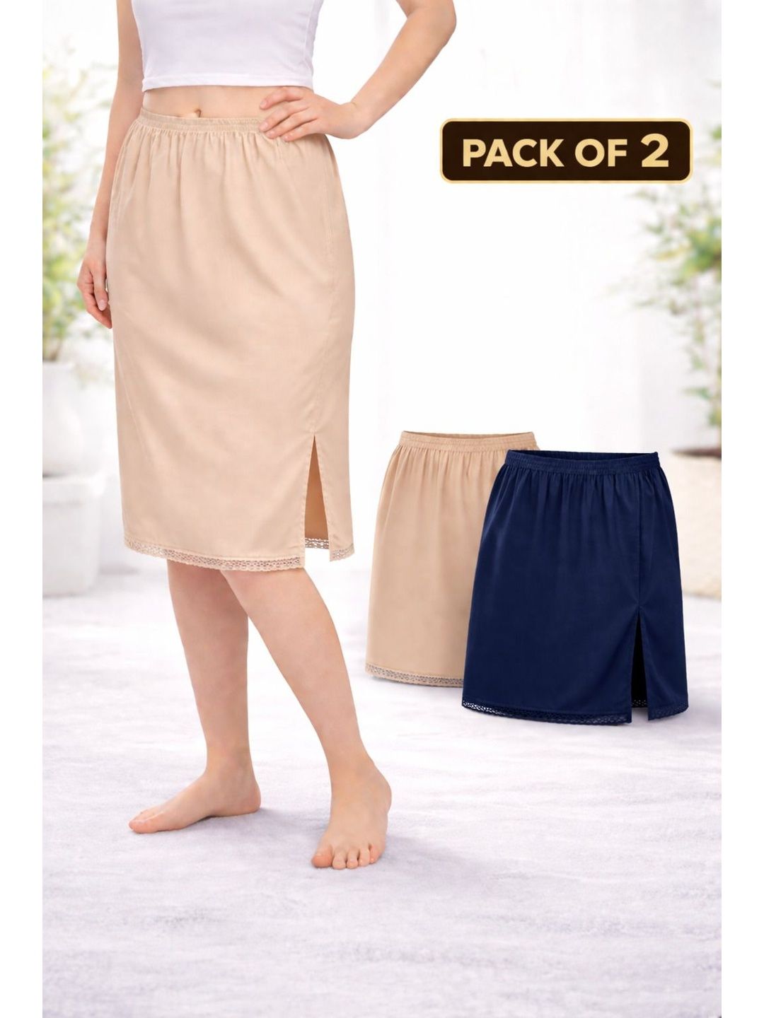 MYBODY Pack Of 2 Cotton Mini Knee Length Under Skirt Shaper-picture-56