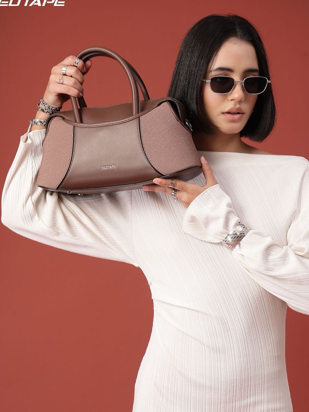 Red Tape Women Brown Textured Casual Formal Handheld Bag-picture-28
