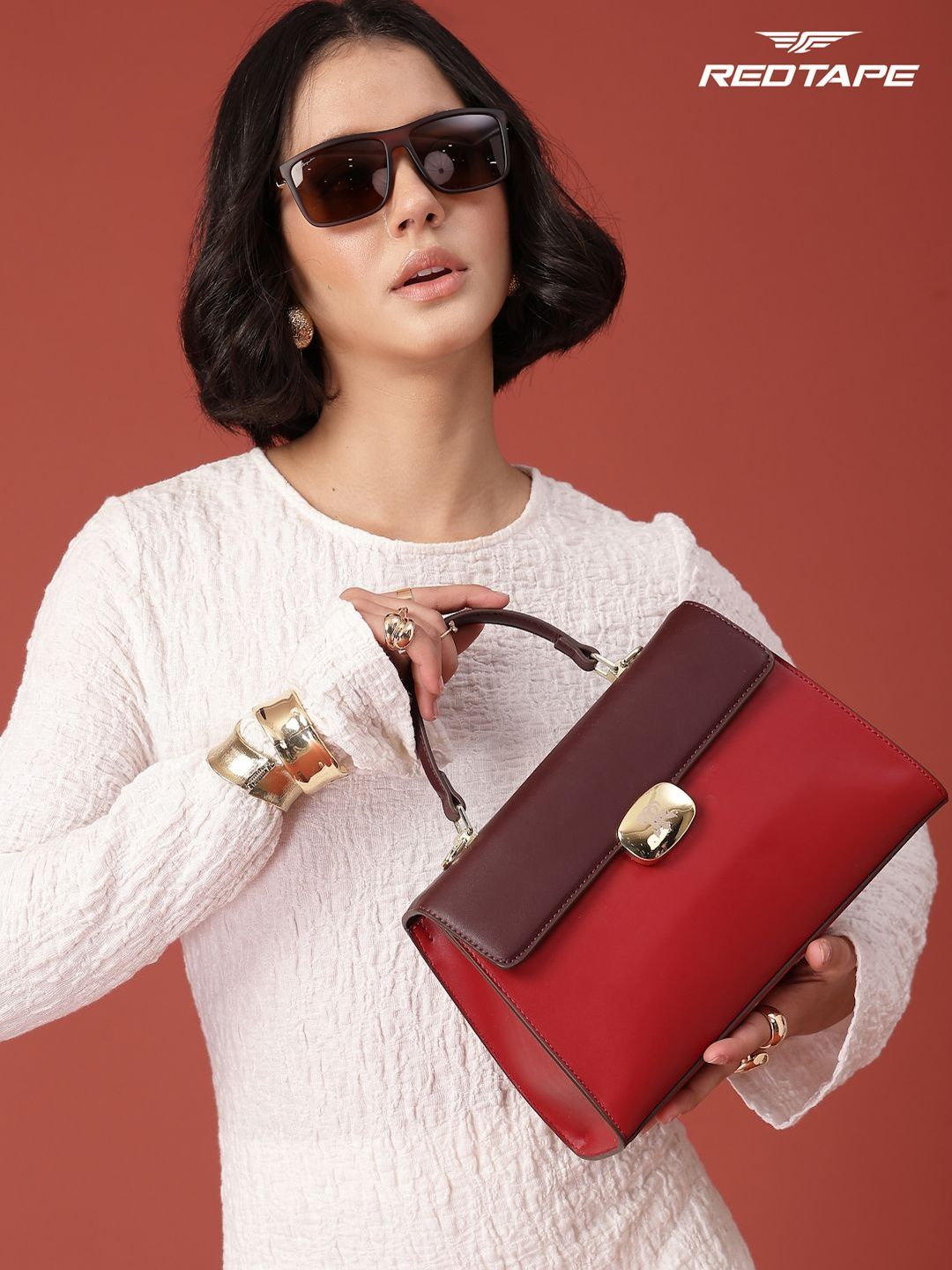 Red Tape Women Red Colorblocked Casual Handheld Bag-picture-22