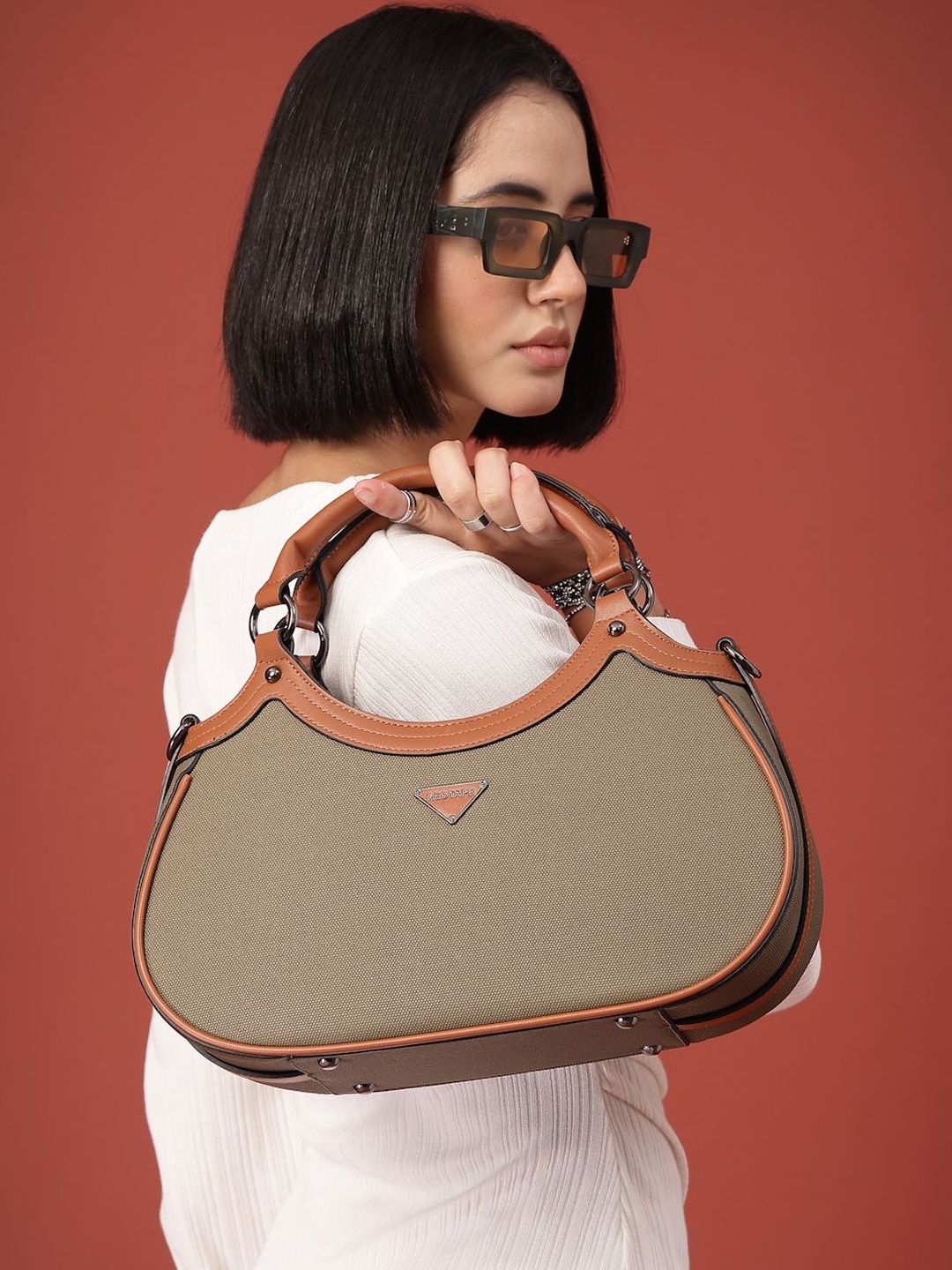 Red Tape Women Coffee Brown Textured Casual Formal Handheld Bag-picture-50