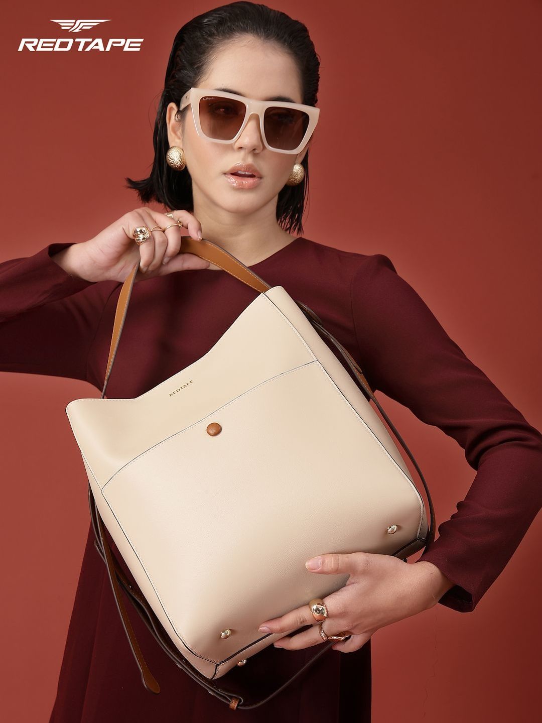 Red Tape Women White Brown Solid Casual Formal Tote Bag-picture-25