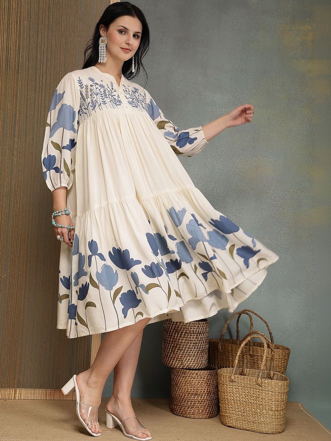 Stylum Floral Print Puff Sleeve A-Line Dress-image-10