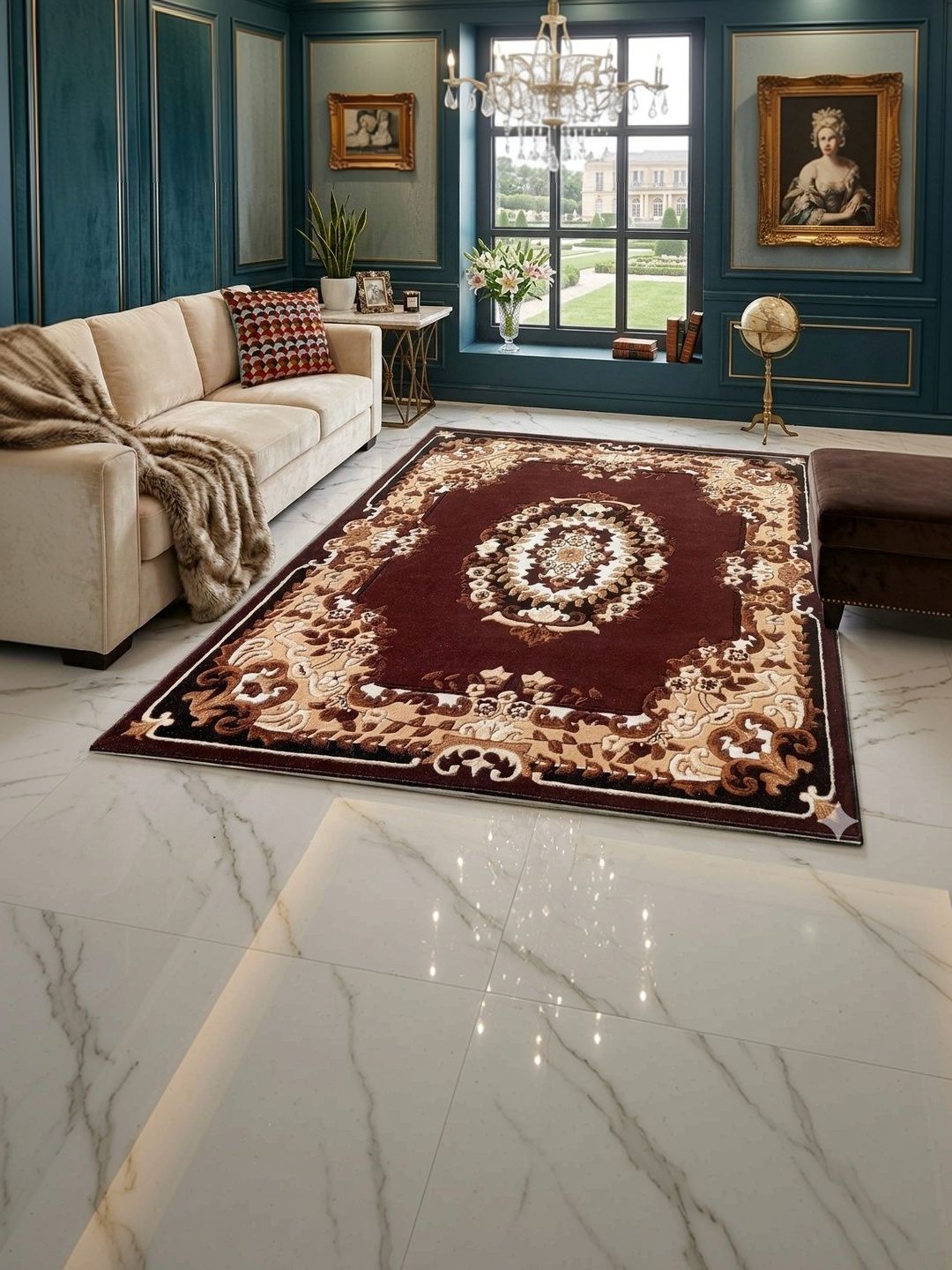 ZAMZAM CARPET Brown Floral Anti-Skid Woollen Carpet-image-36