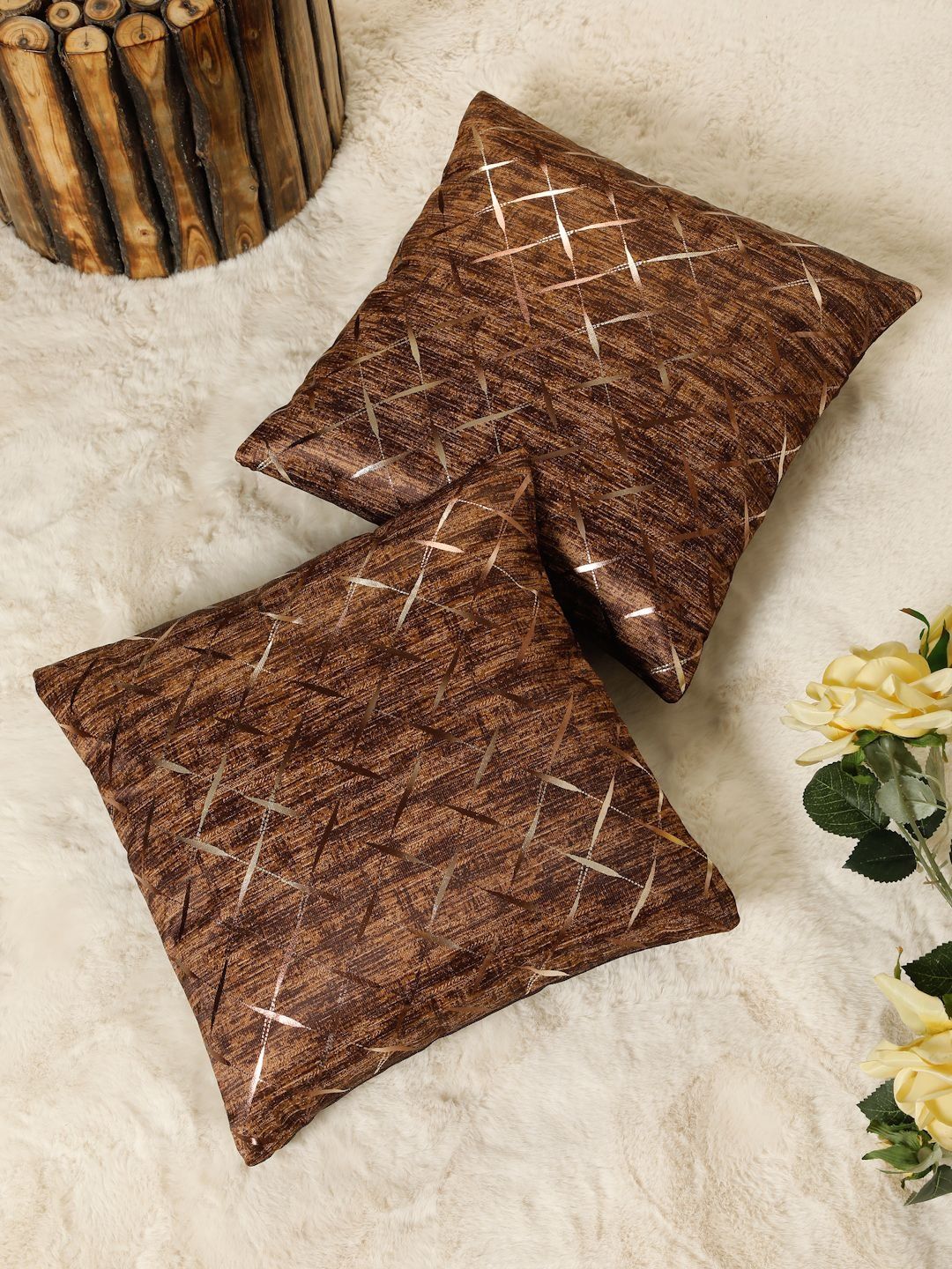 HOSTA HOMES Beige Set of 2 Geometric Square Cushion Covers-picture-48