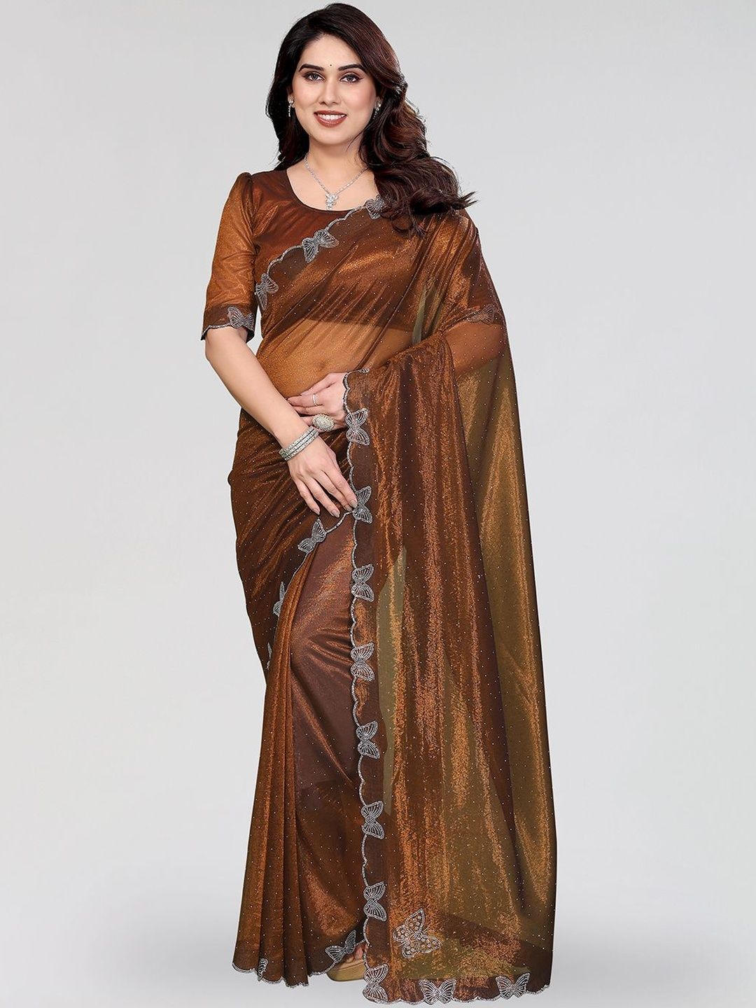 ANAND SAREES Embellished Embroidered Net Heavy Work Saree-image-18