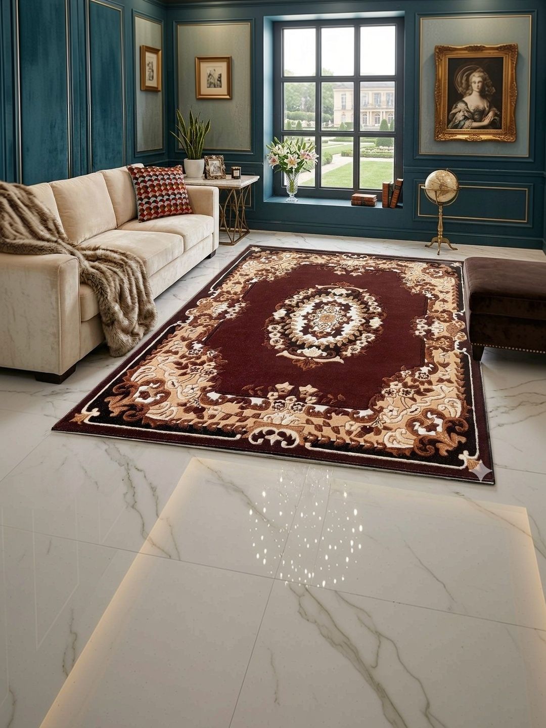 KAYNAT CARPET Coffee Brown Floral Anti-Skid Woollen Carpet-picture-8