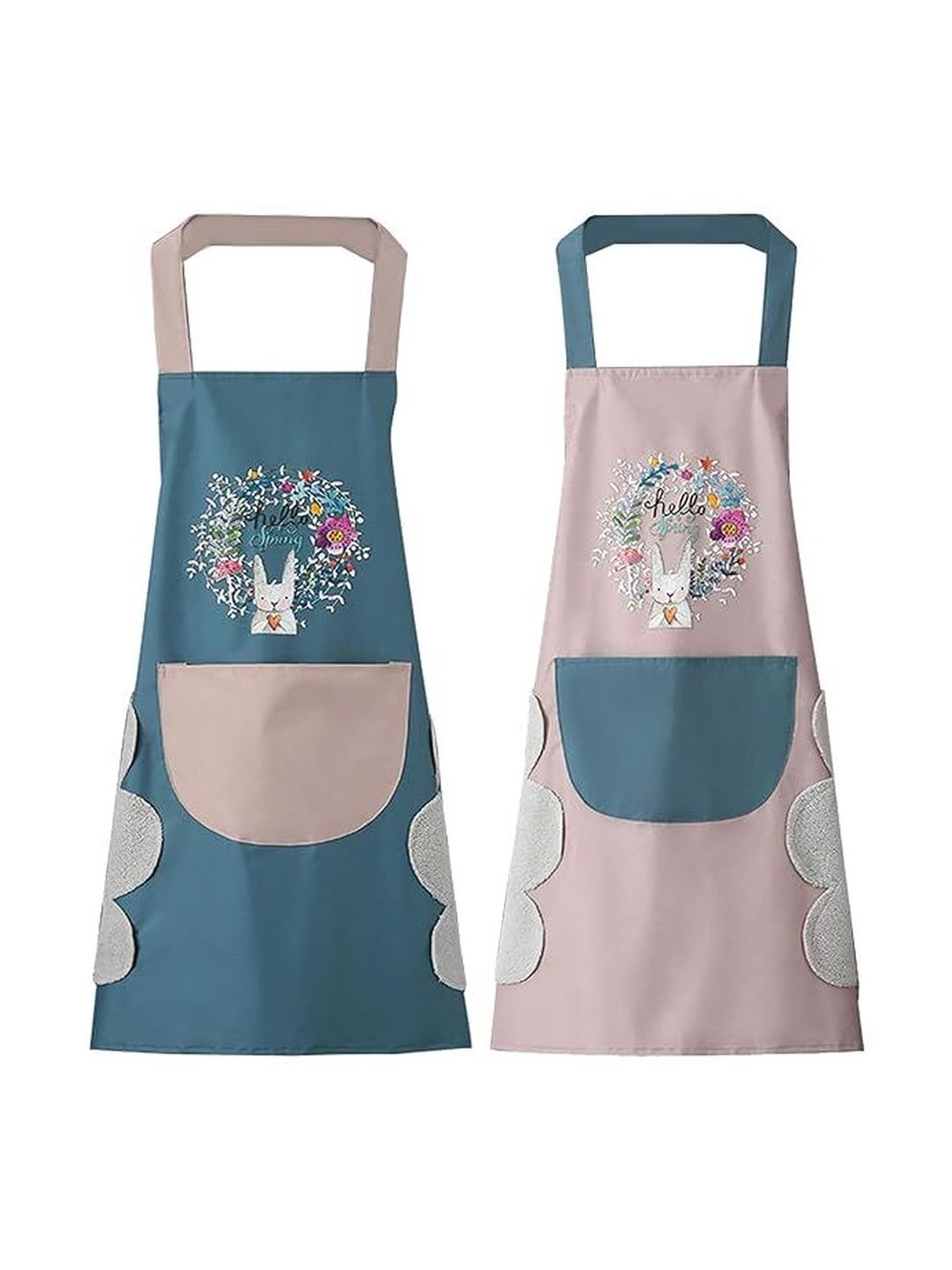 GOLDENEYEHOUSE 2Pcs Blue & Pink Printed Waterproof Kitchen Aprons-picture-31