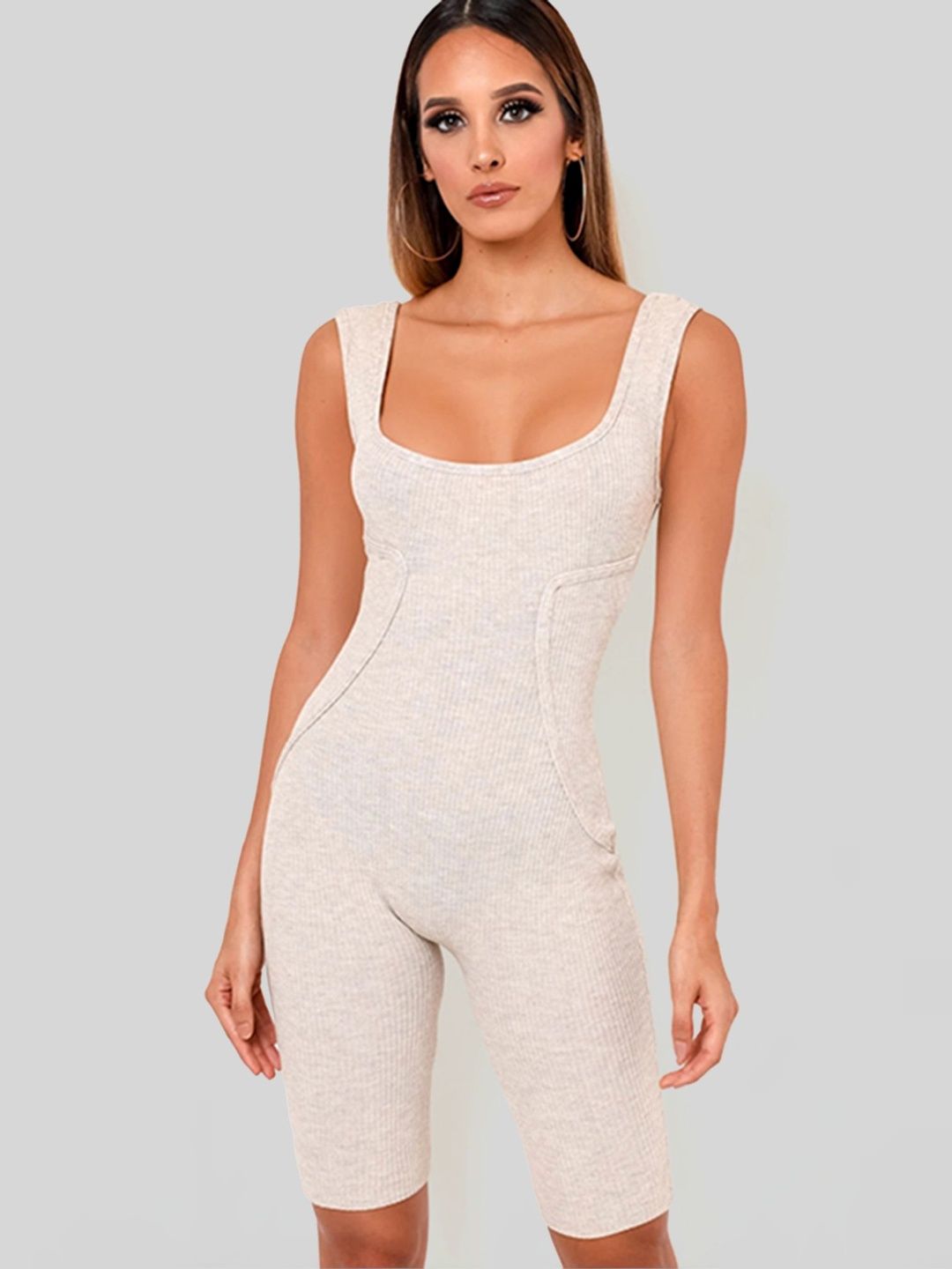 LULU & SKY Ribbed Solid Khaki Mini Jumpsuit-picture-37