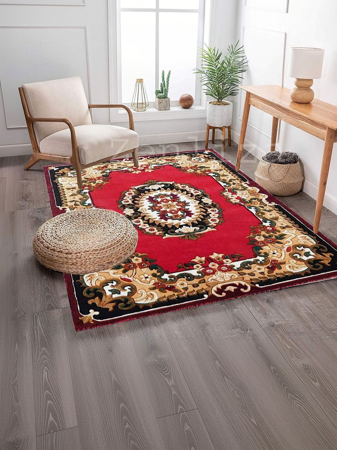 ZAMZAM CARPET Red Ethnic Motifs Anti-Skid Woollen Carpet-picture-35