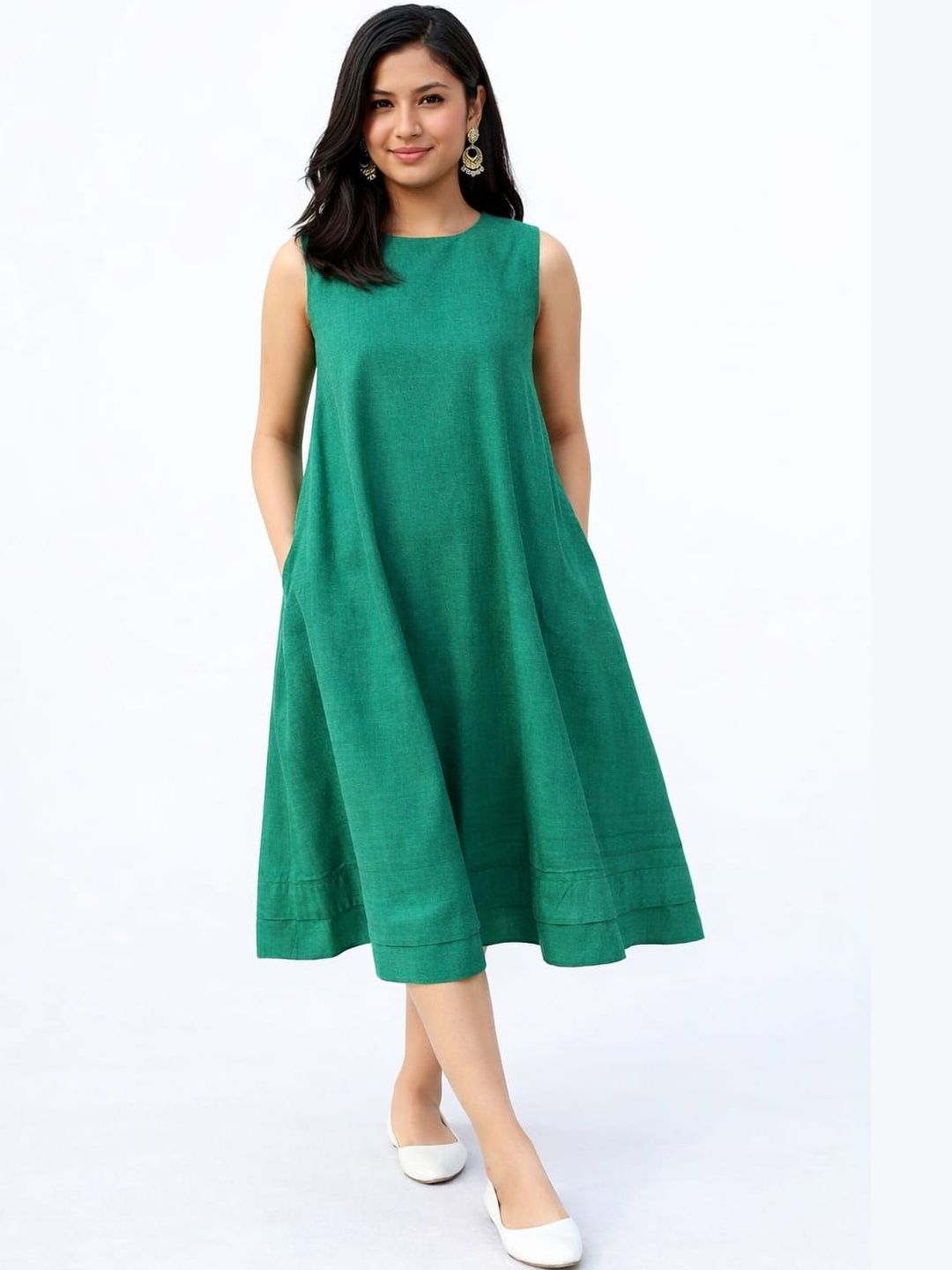 Myshka Linen Blend A-Line Midi Dress deal from myntra